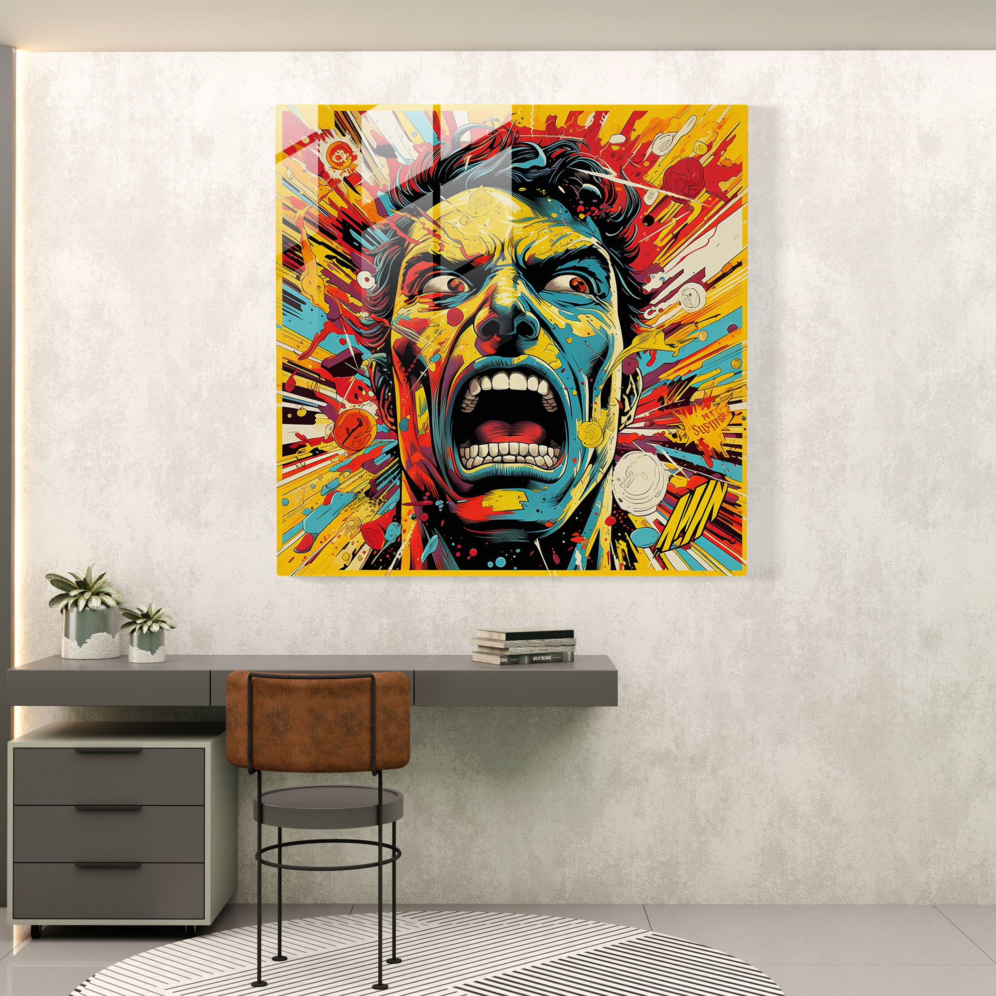 Retro Explosion Glass Prints - Pop Art Comic Book Characters Glass Print