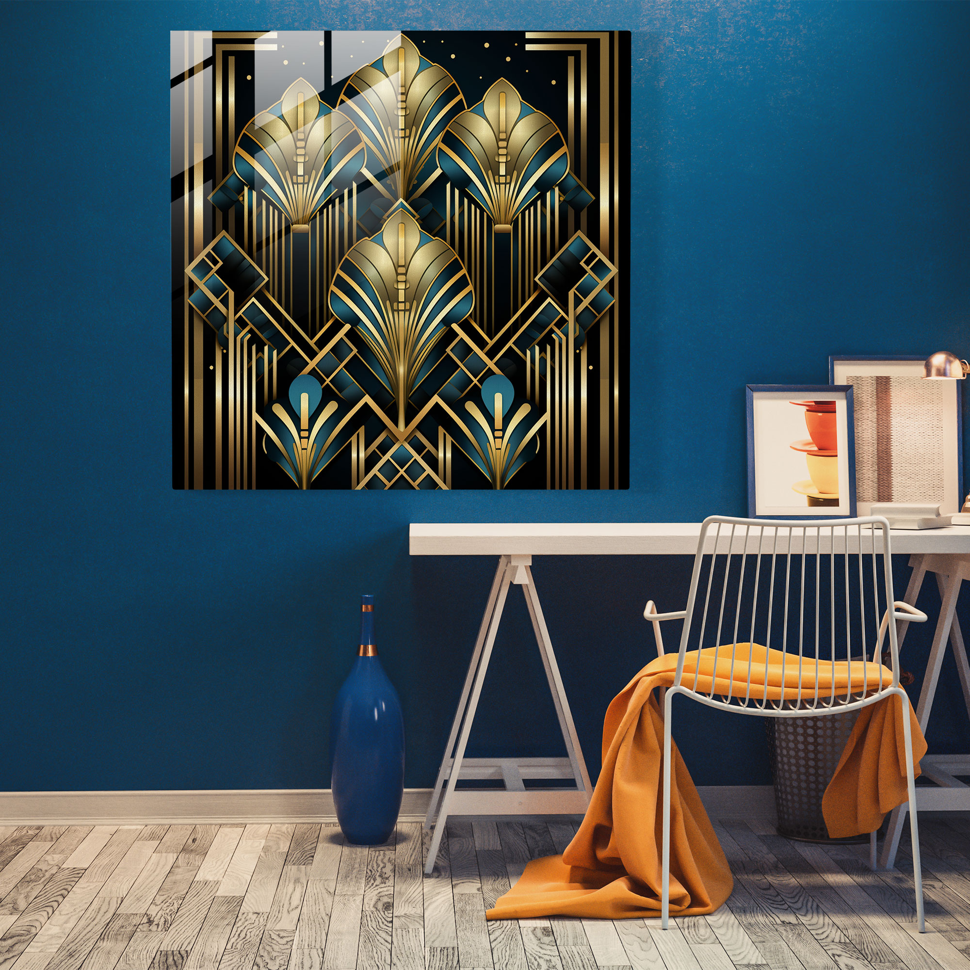 Opulent Glass Print: Art Deco Design - Intricate Pattern of Geometric Shapes and Luxurious Gold Accents - Glass Wall Art, Home Decoration, Wall Decor, Glass Art