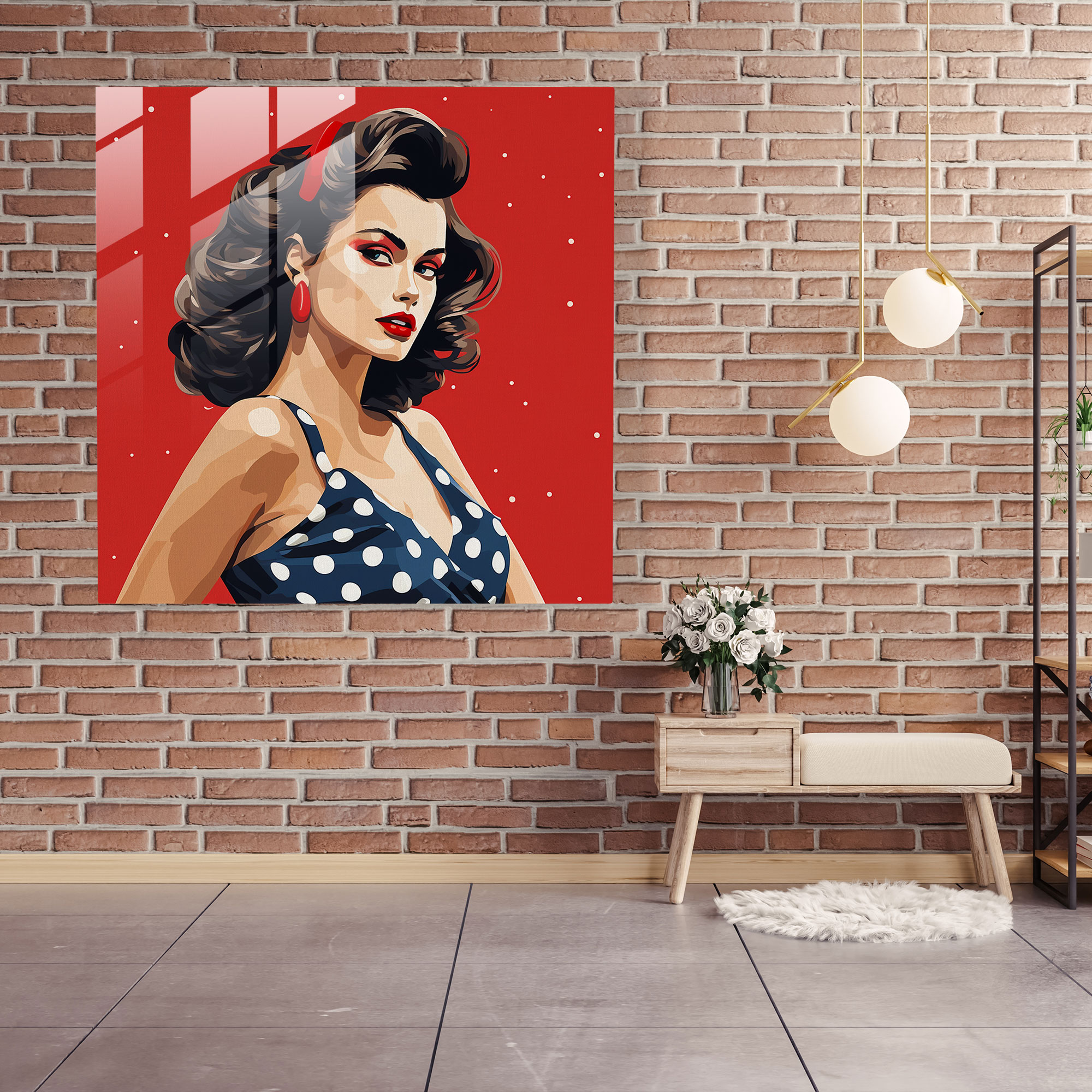 Glamorous Pop Art Glass Print - Retro Red Lips Glass Wall Art