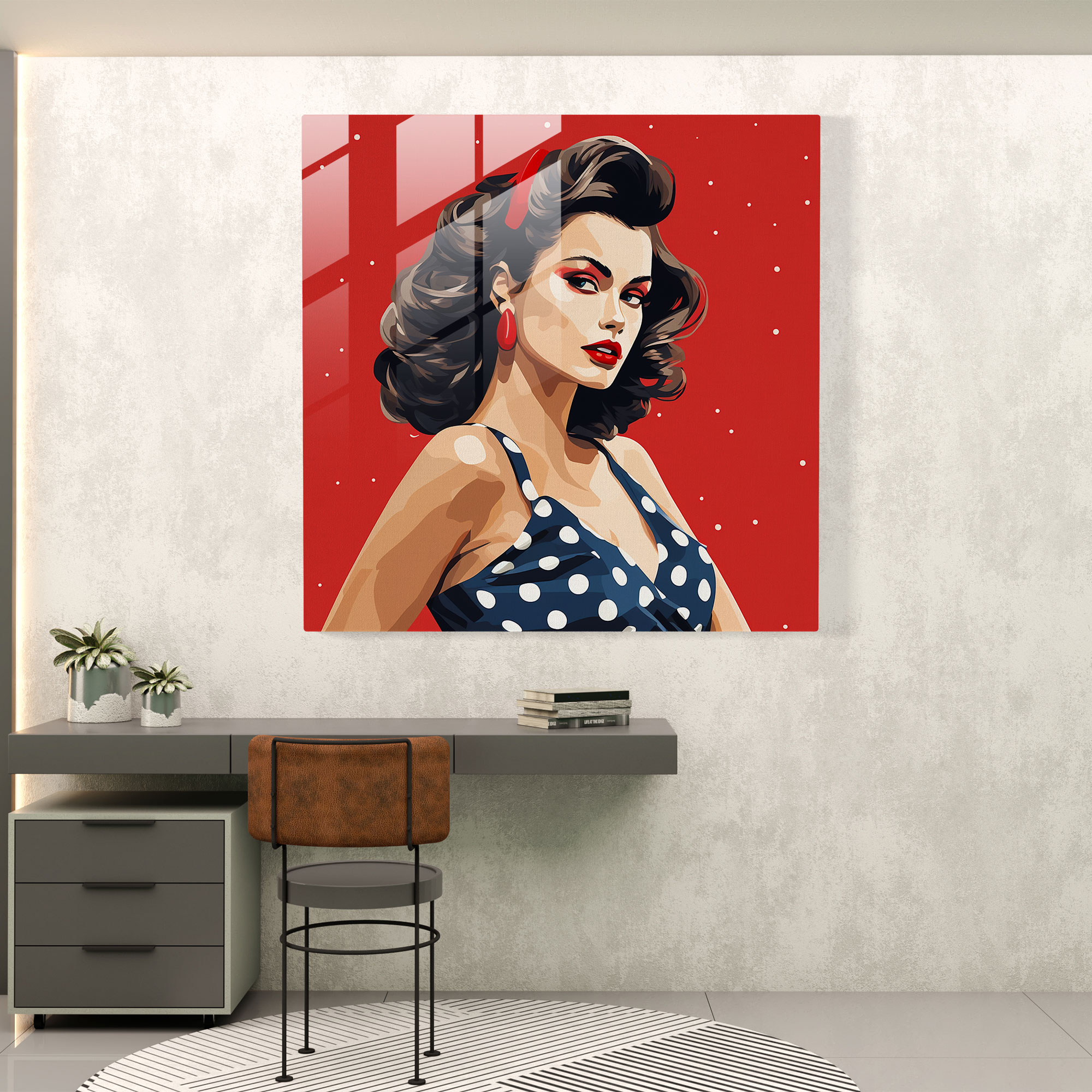 Glamorous Pop Art Glass Print - Retro Red Lips Glass Wall Art
