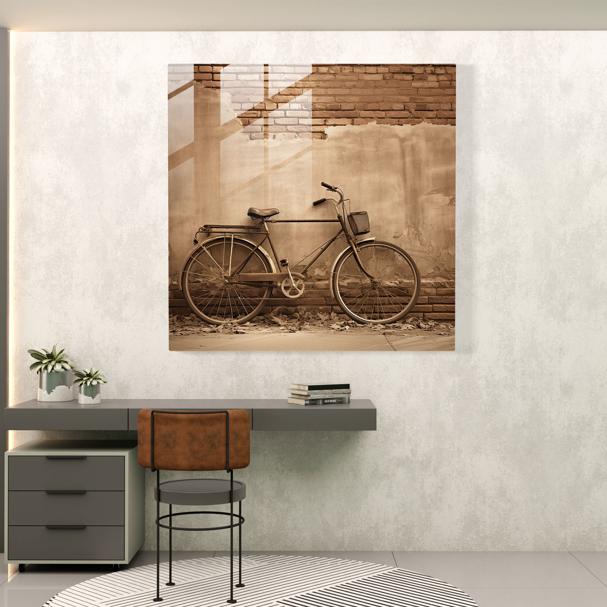 Timeless Bicycle Glass Print - Vintage Sepia Glass Wall Art