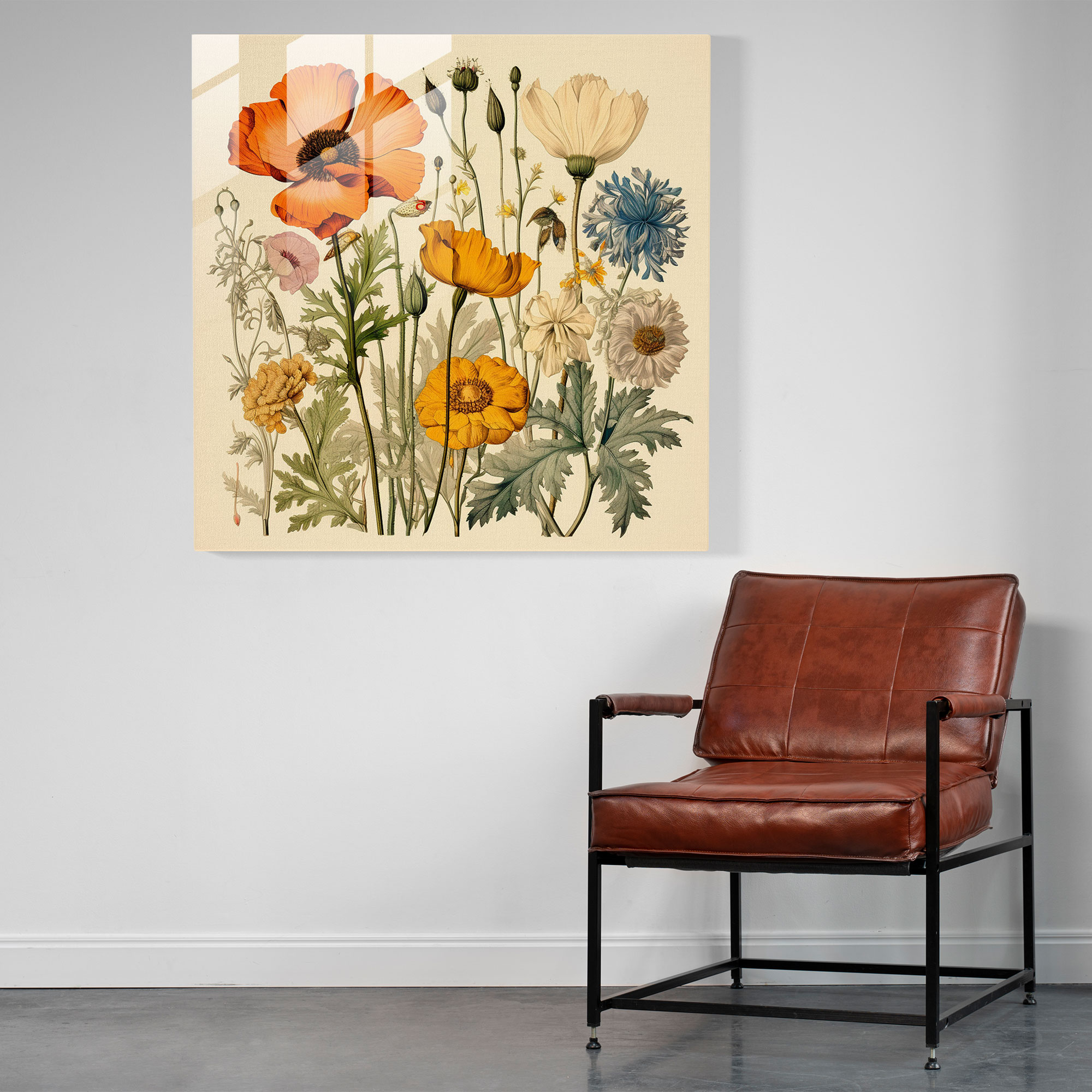 Vintage Botanical Glass Print - Glass Wall Art for Home Decoration