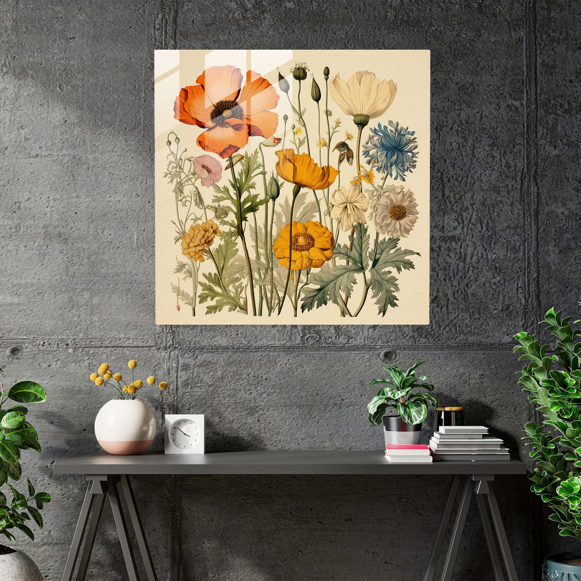 Vintage Botanical Glass Print - Glass Wall Art for Home Decoration