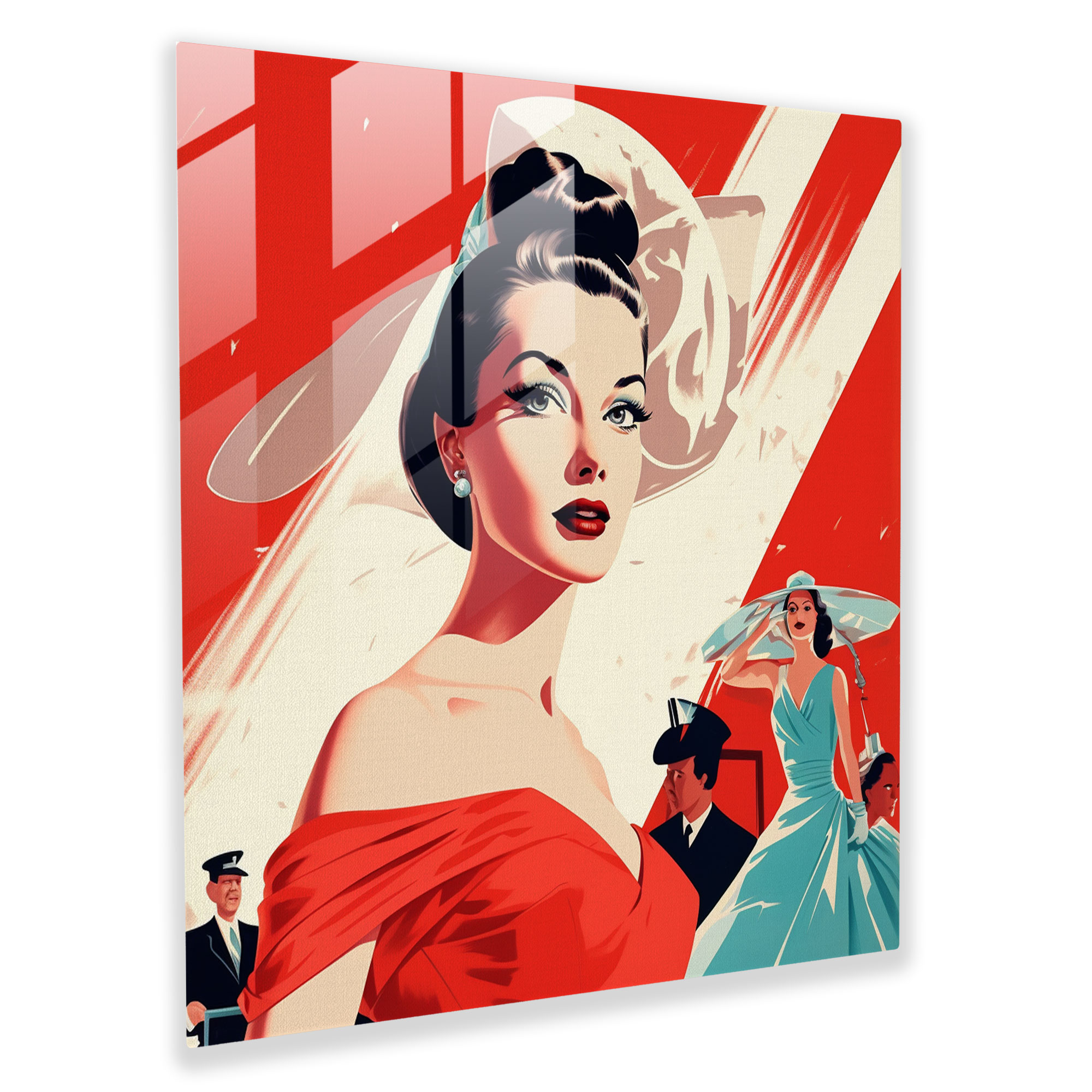 Timeless Glamour Glass Print - Retro Fashion Illustration Glass Wall Art