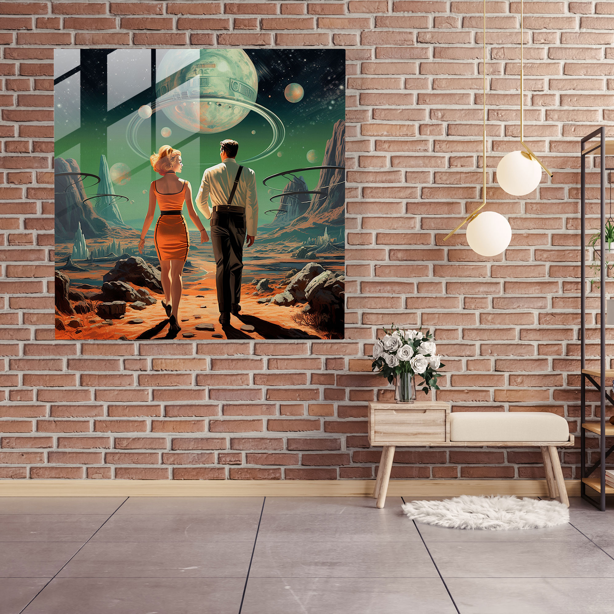 Cosmic Retro Glass Print - Retro Sci-Fi Glass Wall Art