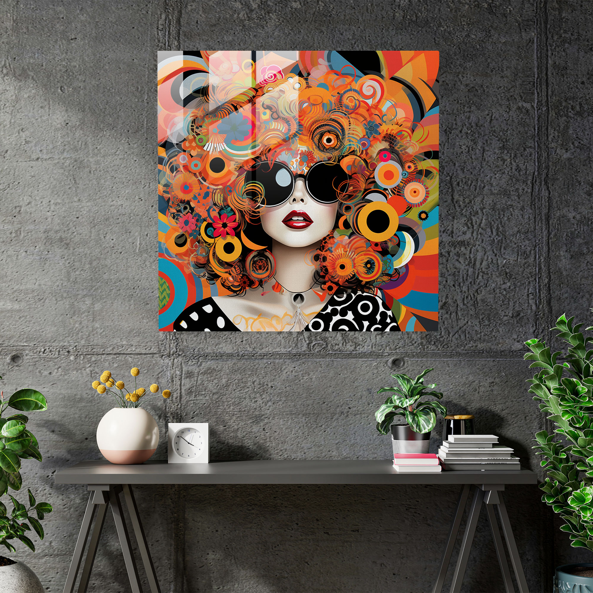 Funky Retro Glass Print: Colorful Pop Art Wall Art