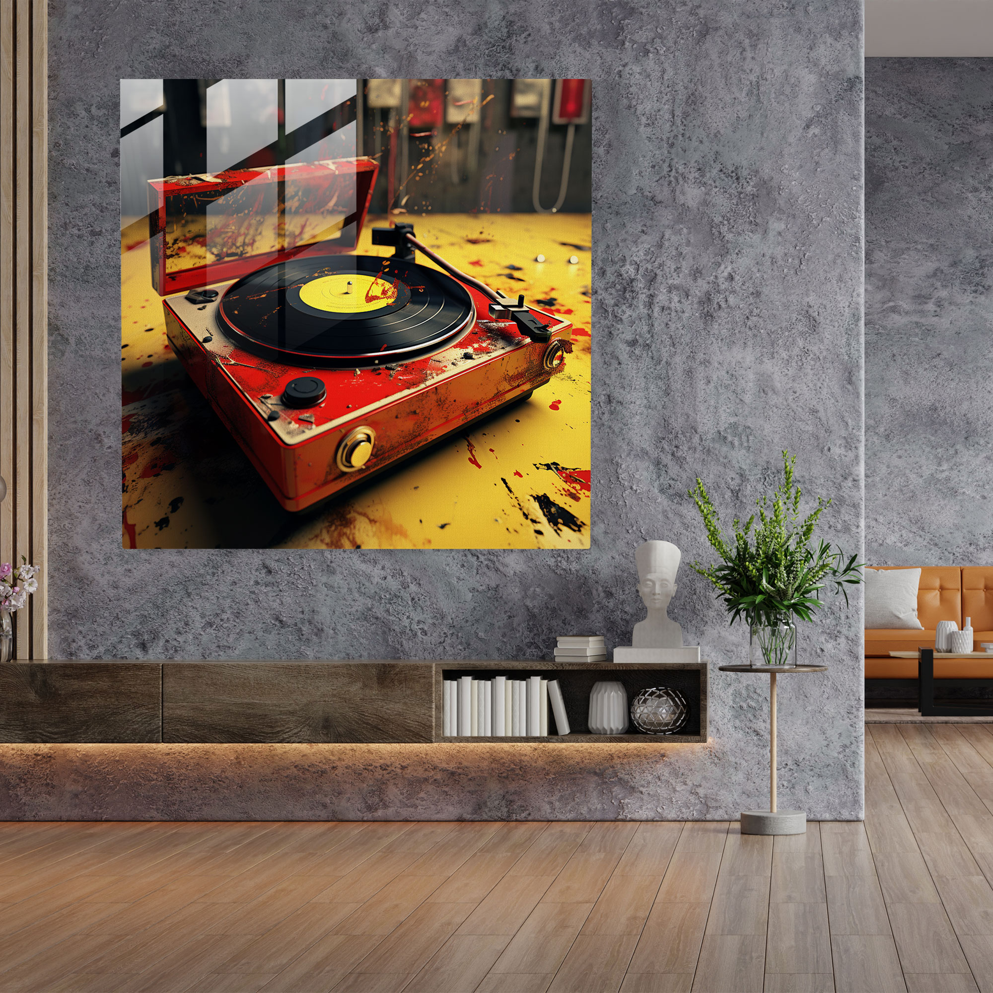 Die Vinyl-Echos der Vergangenheit Glasbild