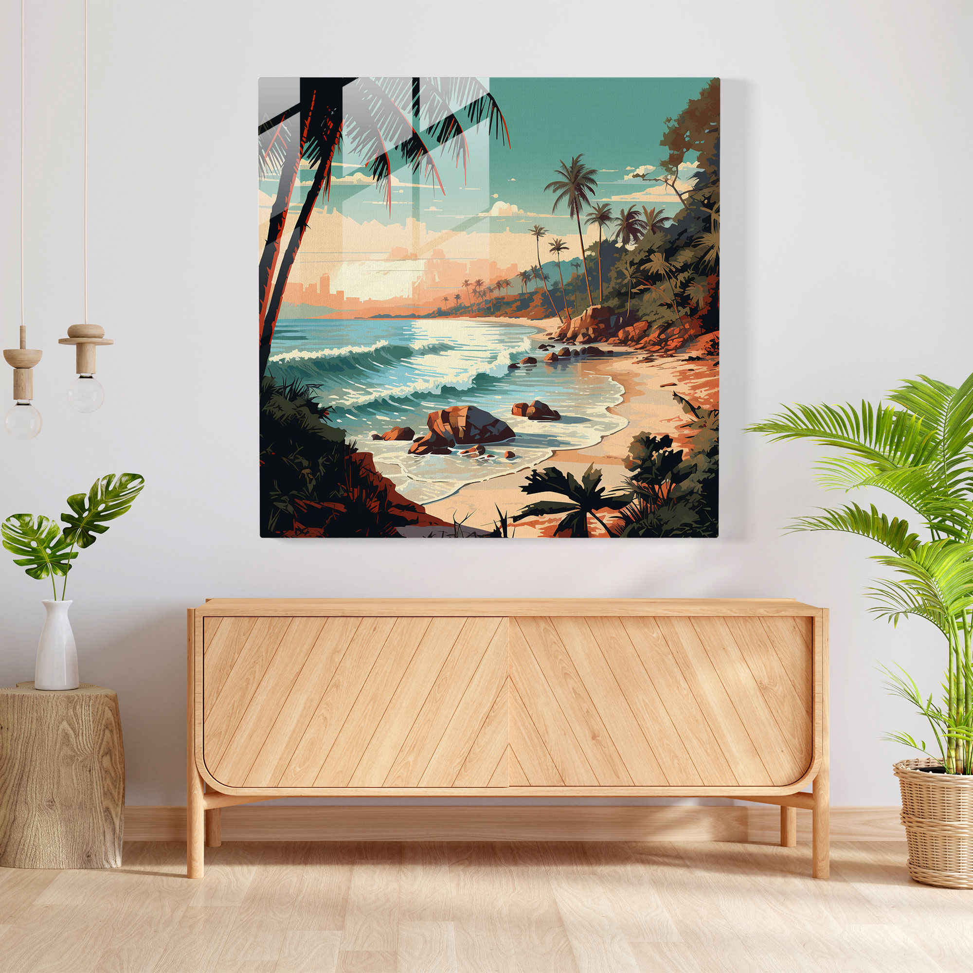 Glass Prints: Retro Tropical Paradise Glass Wall Art for Home Decoration