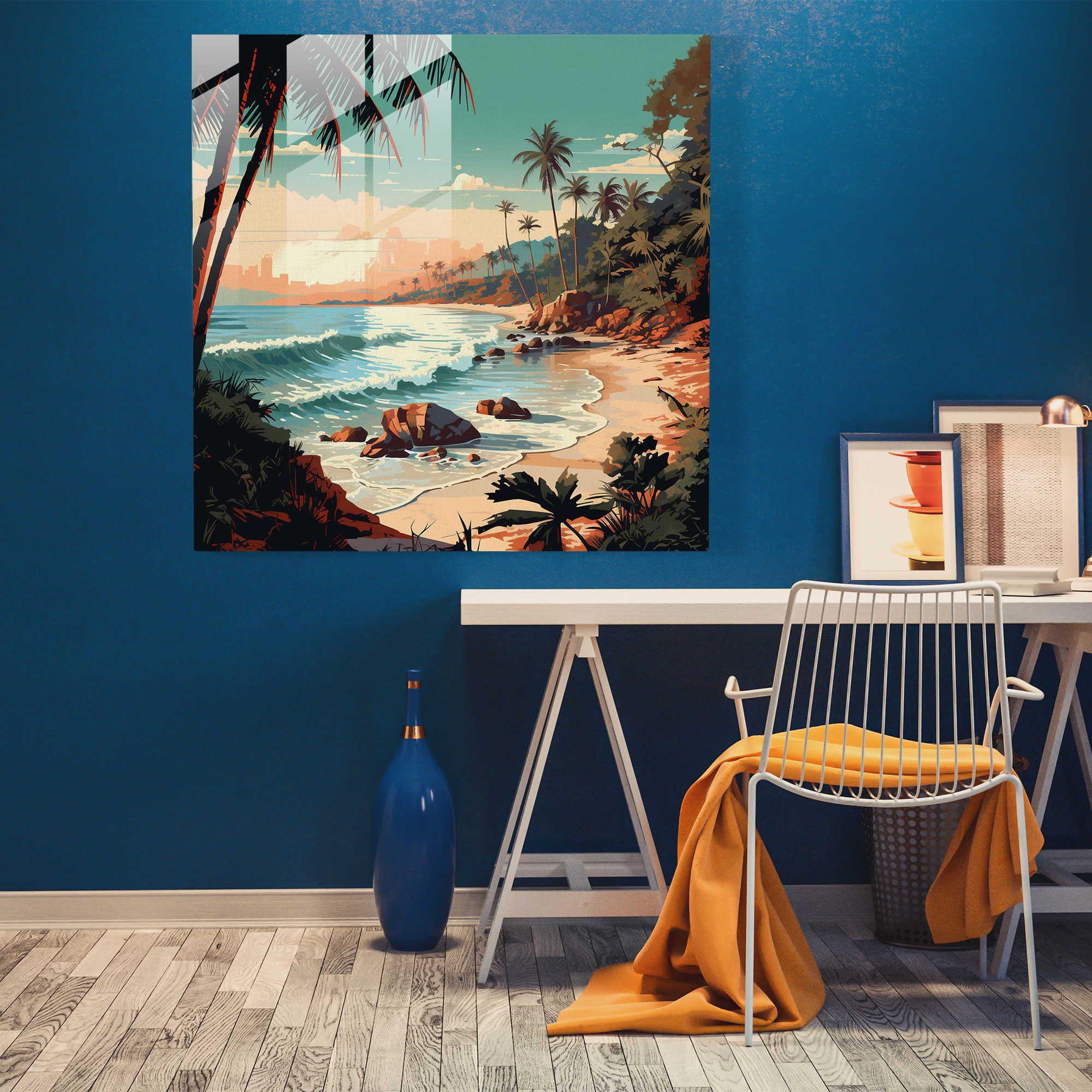 Glass Prints: Retro Tropical Paradise Glass Wall Art for Home Decoration