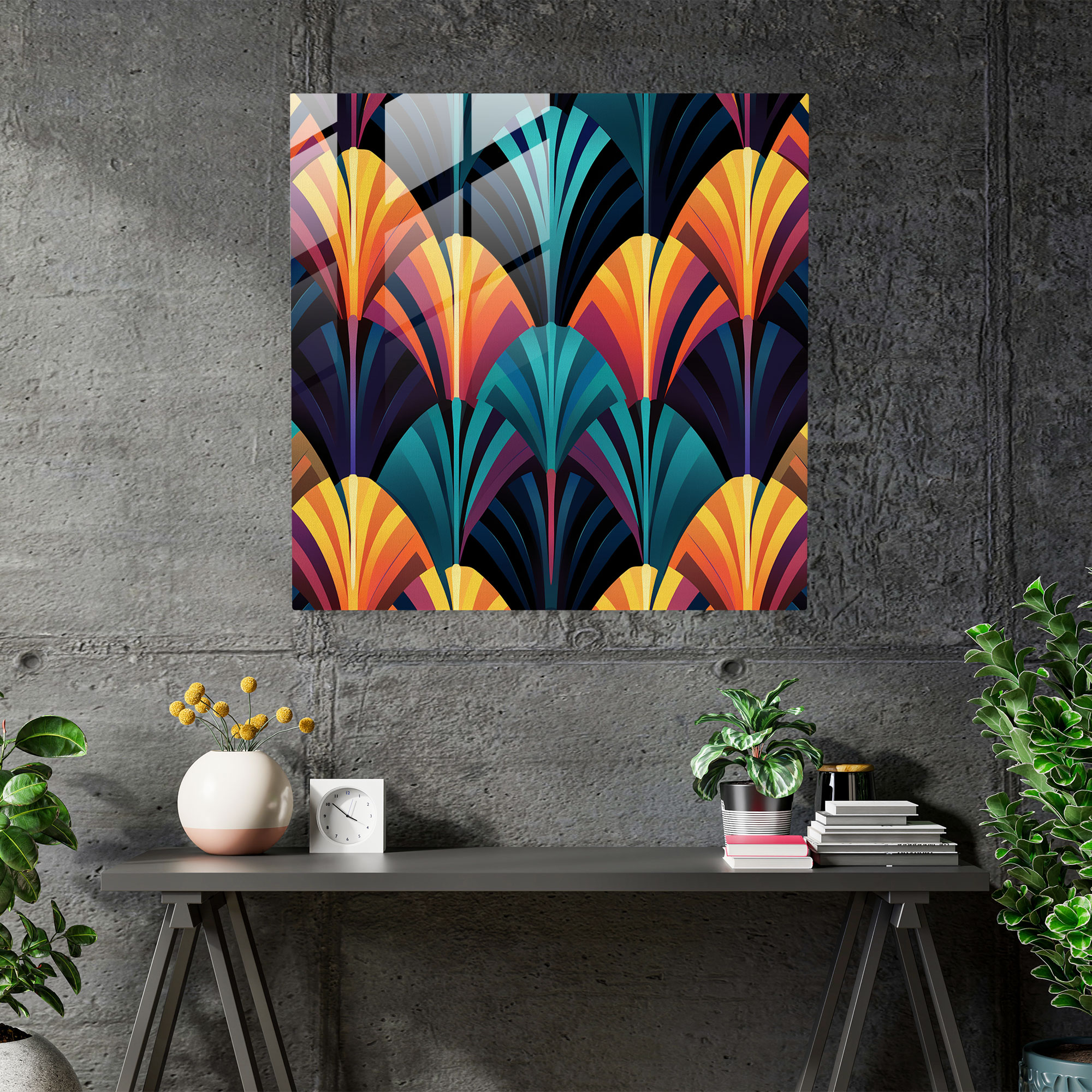Glasbild: Art Deco geometrische Glaswandkunst für die Heimdekoration