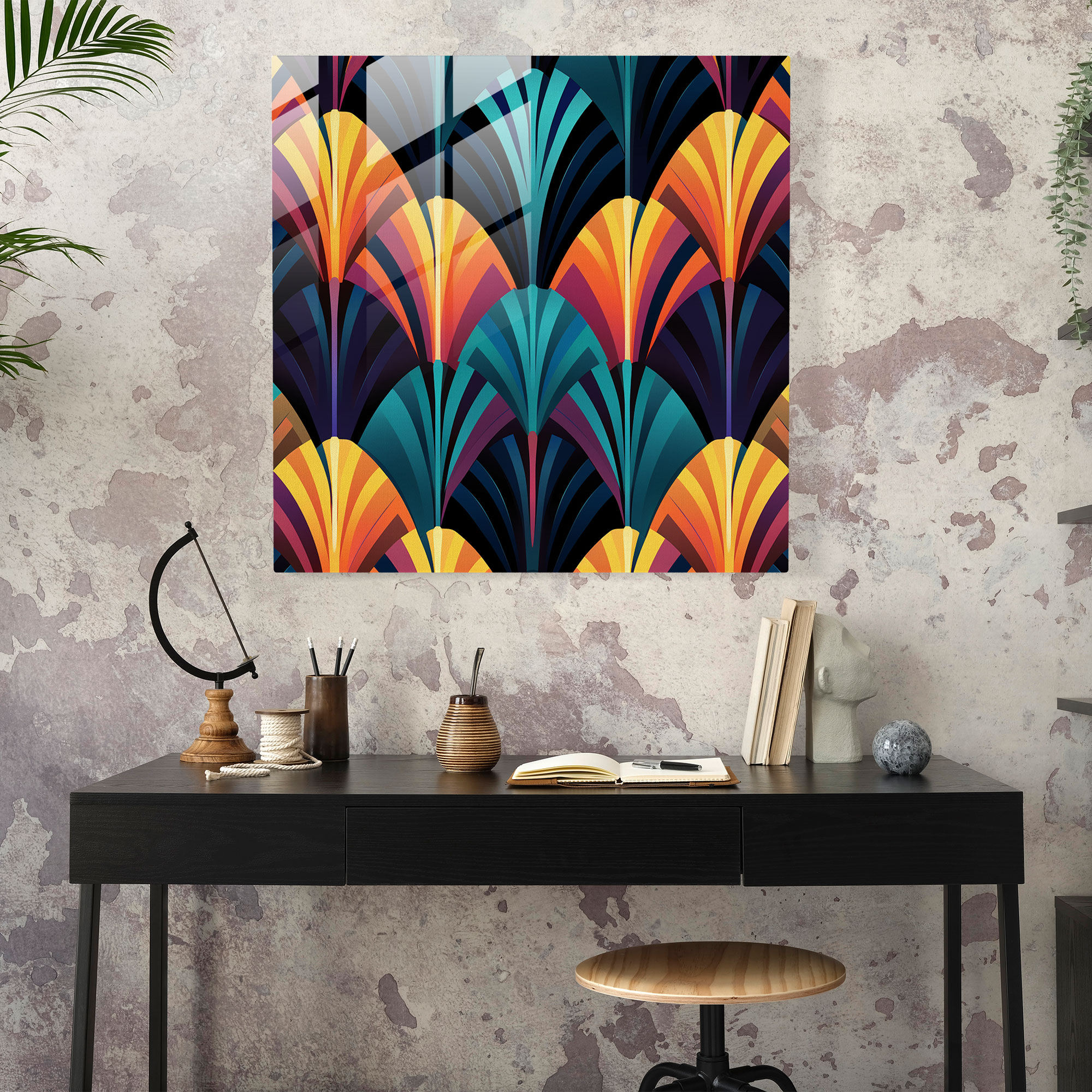 Glasbild: Art Deco geometrische Glaswandkunst für die Heimdekoration