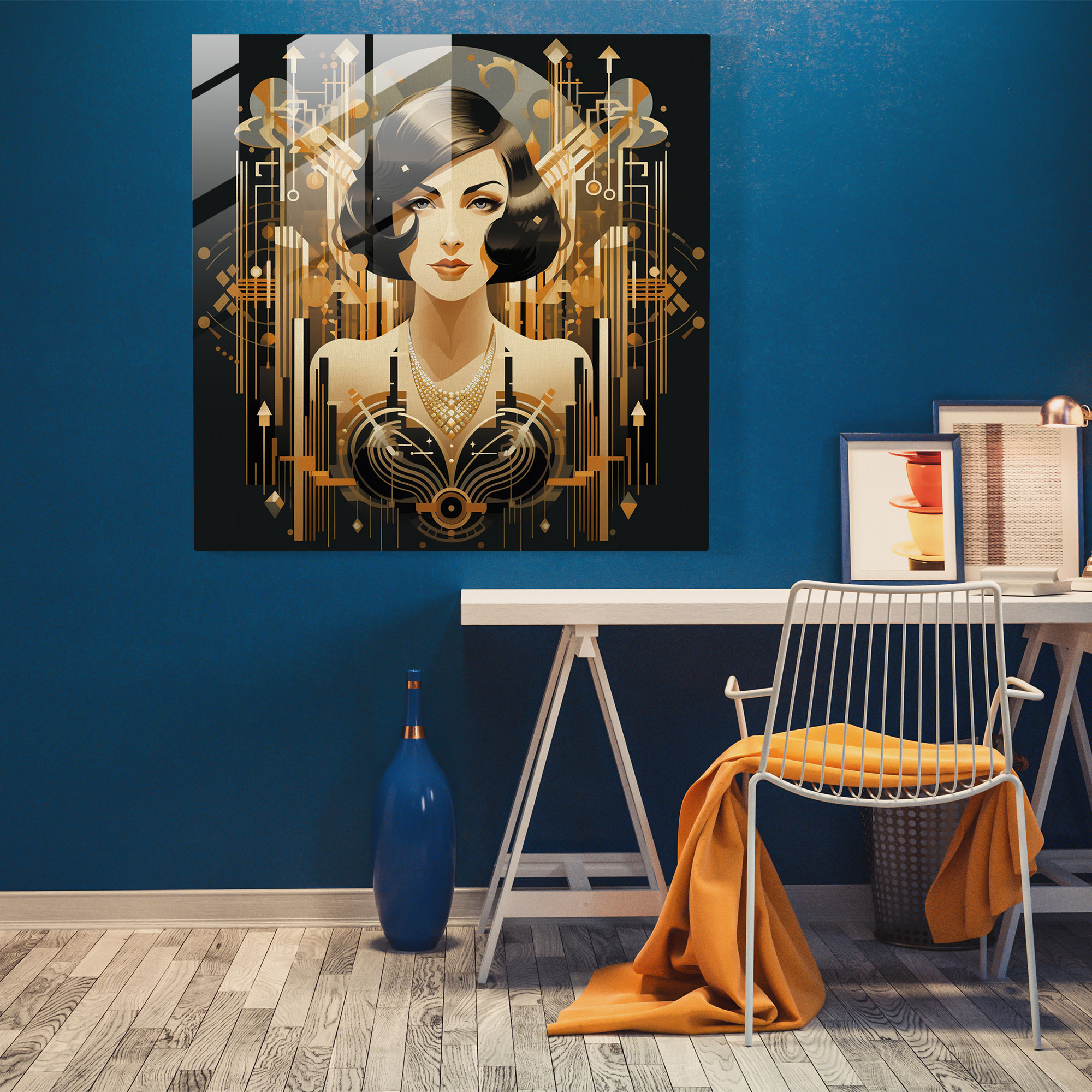 Glamorous Gatsby: Art Deco Glass Print Wall Decor with Geometric Patterns