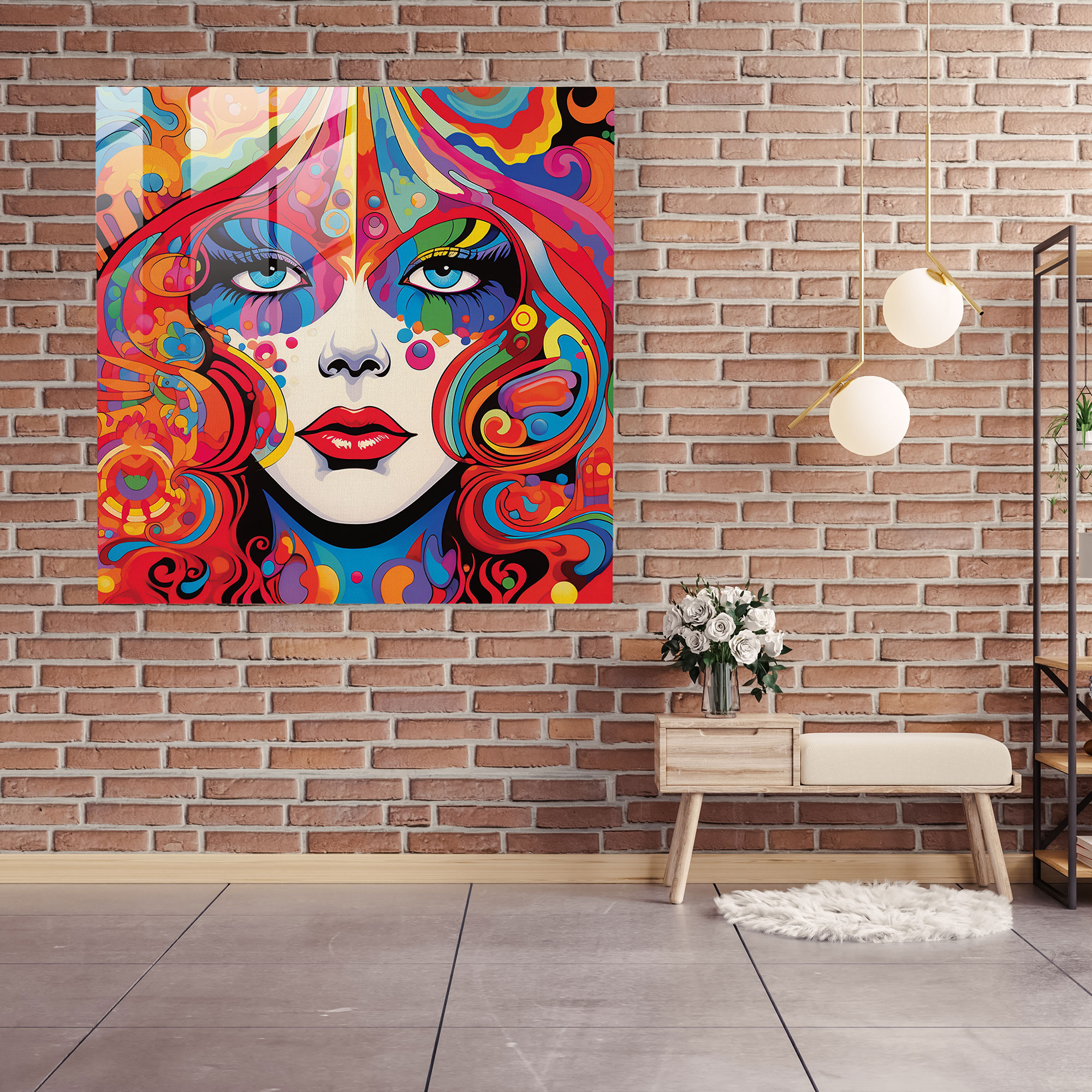 Retro Reverie: Psychedelic Glass Wall Art with Vibrant Colors and Swirling Patterns