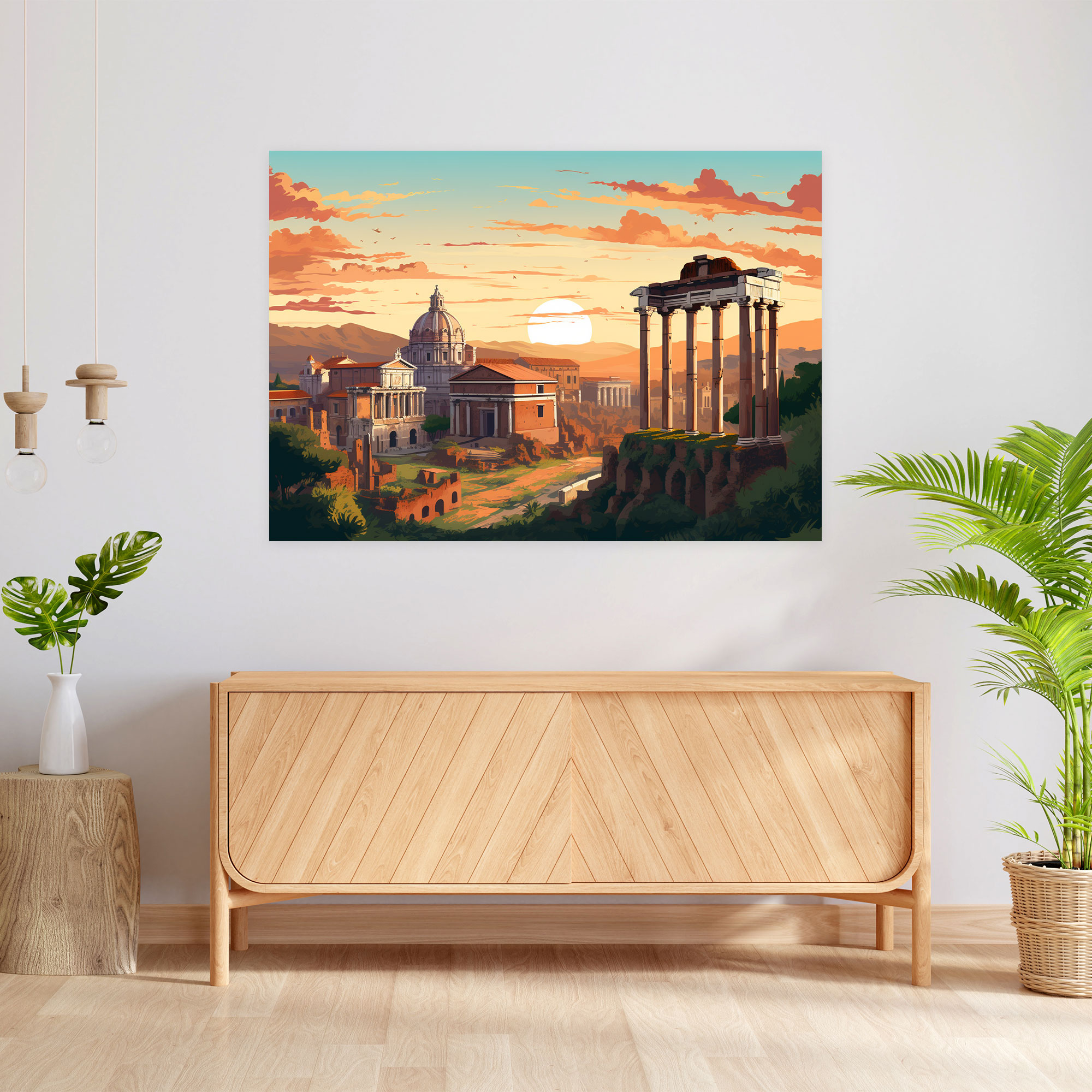 Rome Wall Art - Vibrant Retro Poster - Rome, Canvas, Landmarks, Home Decoration