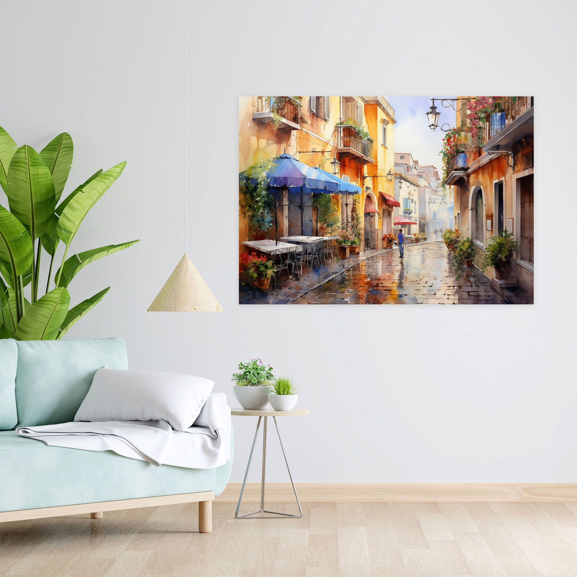 Rome Street Watercolor Canvas Print - Rome, Home Decoration, Colorful Buildings, Wall Decoration