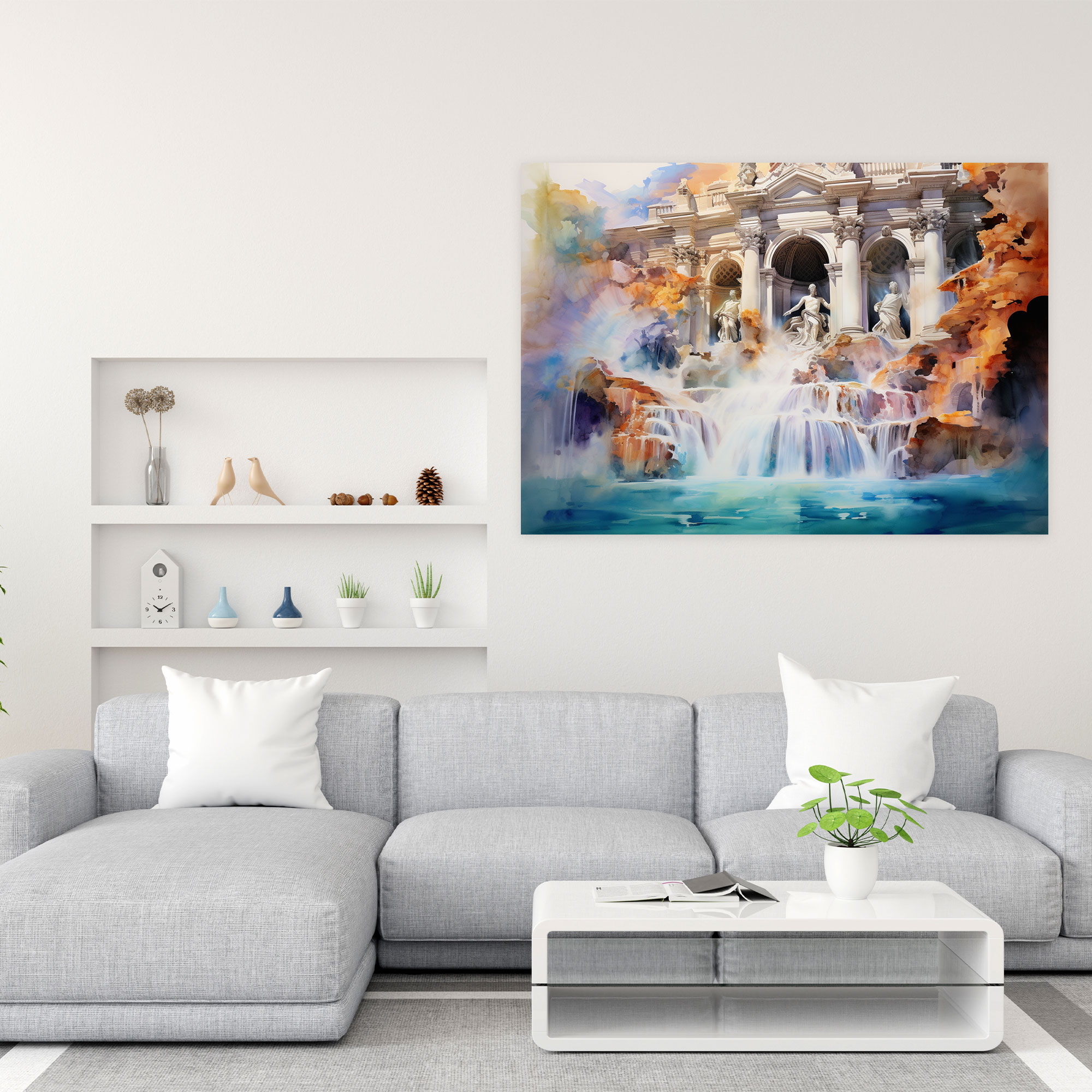Roma Duvar Sanatı - Trevi Çeşmesi Suluboya - Roma Kanvas Kanvas Duvar Sanatı Trevi Çeşmesi
