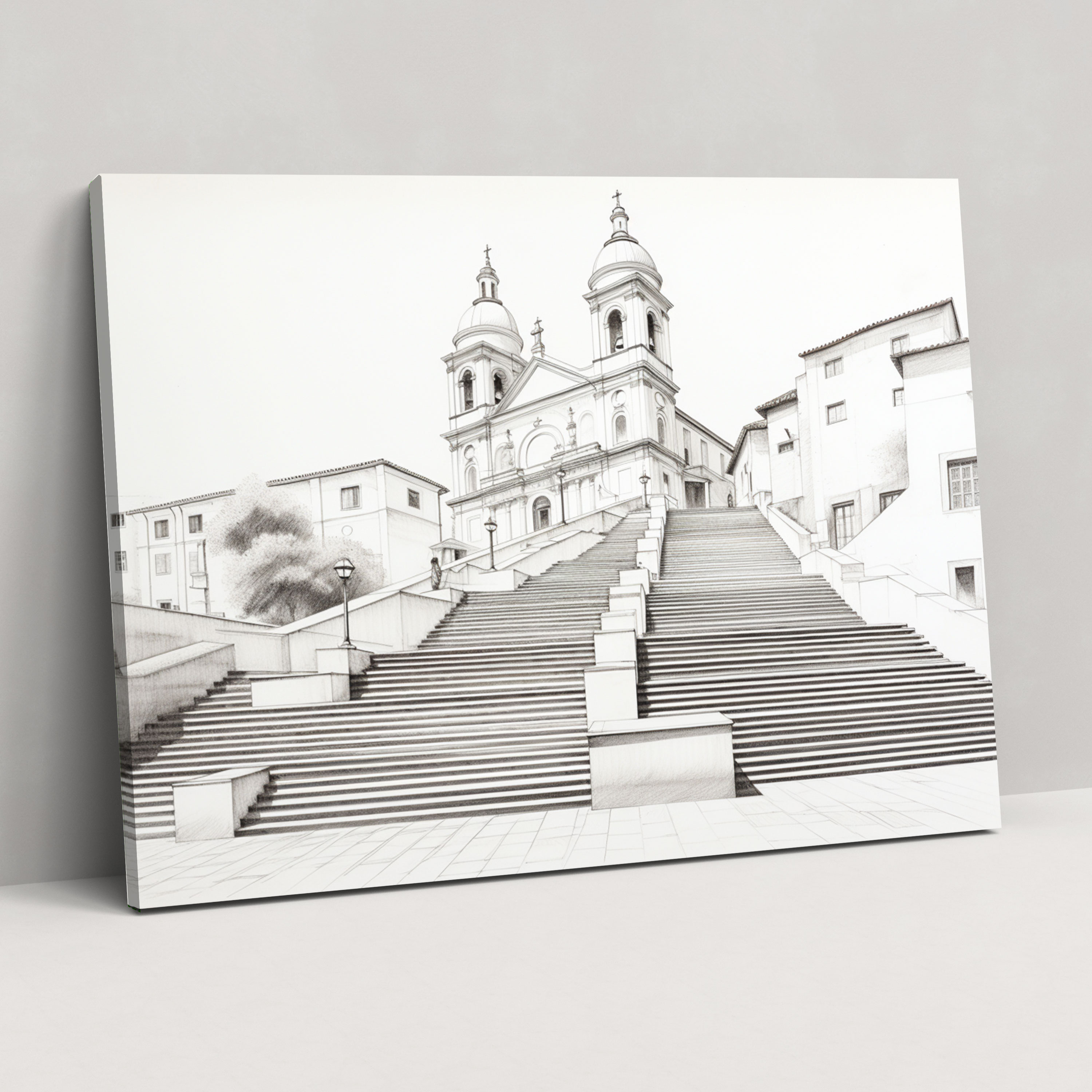 Roma Kanvas Tablo - İspanyol Merdivenleri Minimalist Çizim - Roma Minimalist Çizim Duvar Sanatı