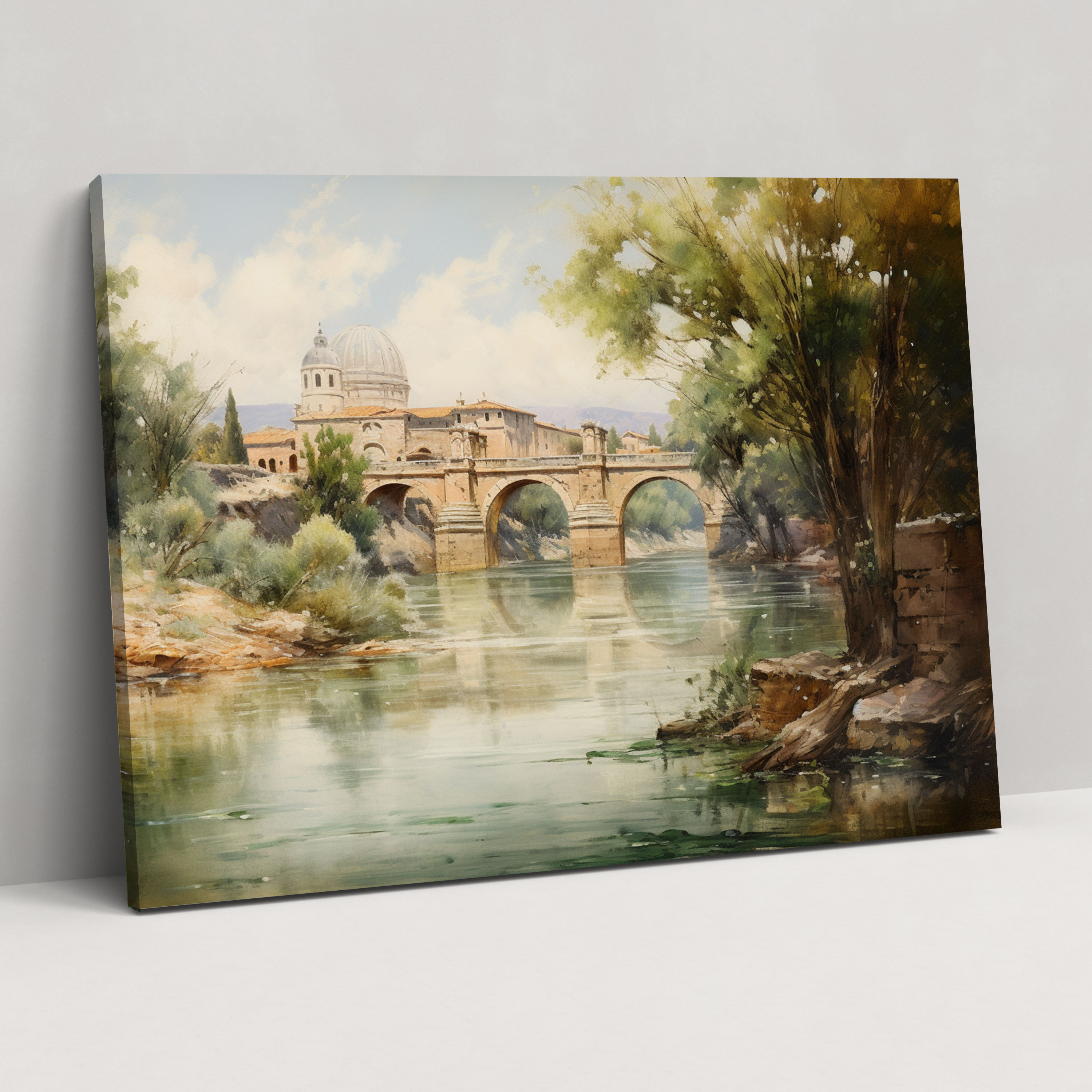 Serene Tiber River Canvas Print - Rome, Rome, Canvas, Classic Oil Painting