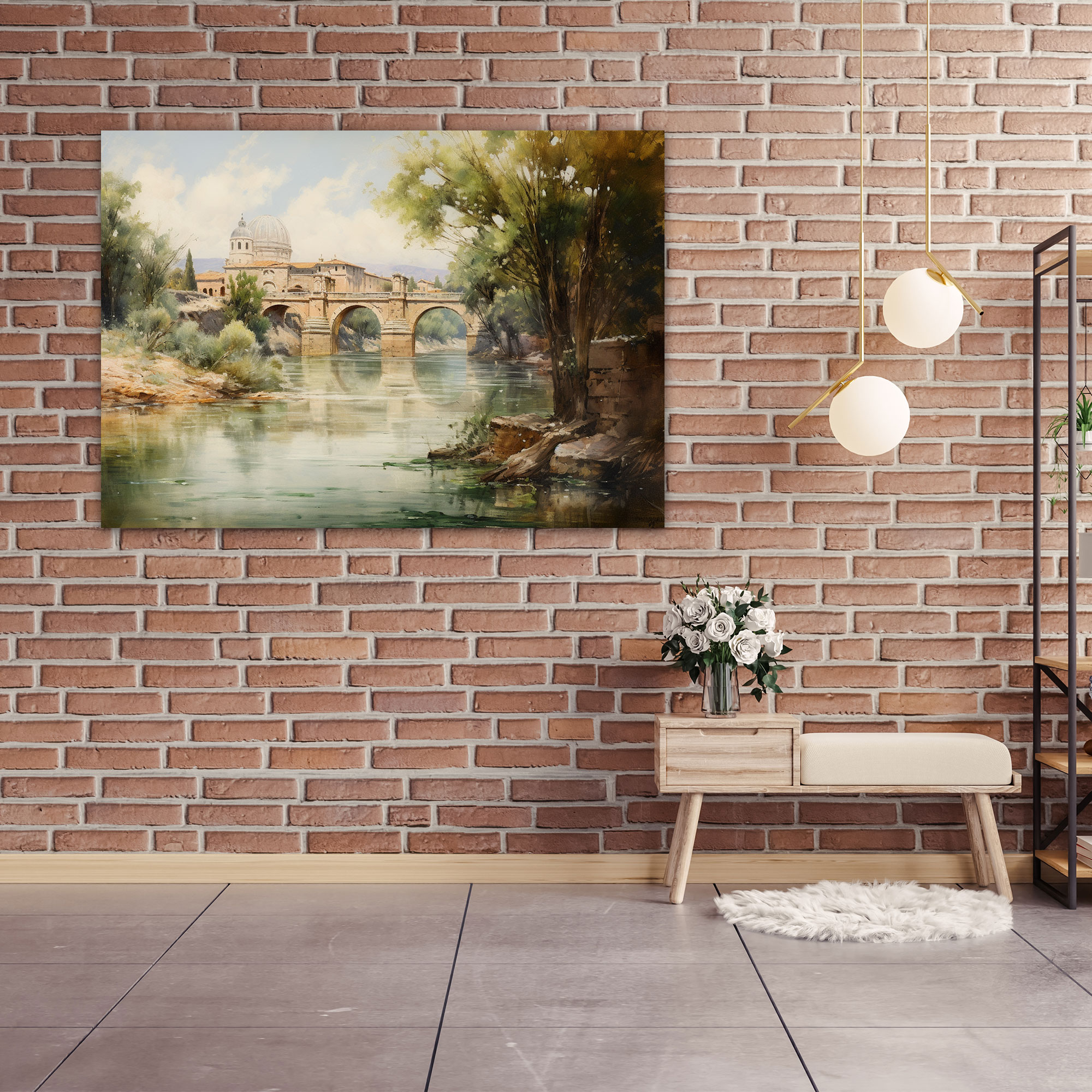 Serene Tiber River Canvas Print - Rome, Rome, Canvas, Classic Oil Painting
