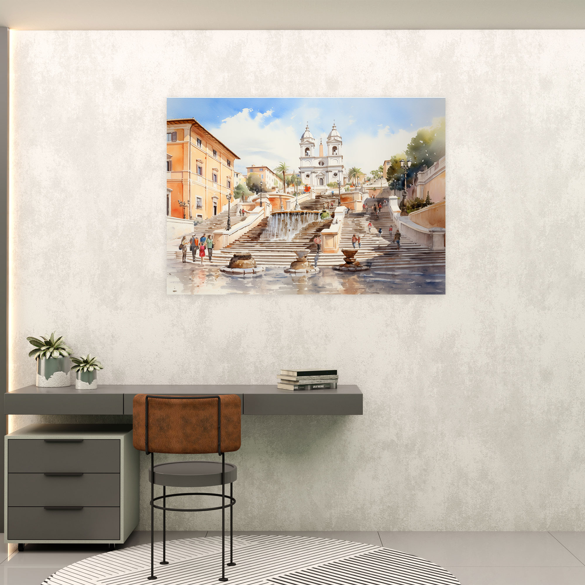 Spanish Steps Watercolor Wall Decoration - Rome, Wall Art, Wall Decoration, Home Decoration