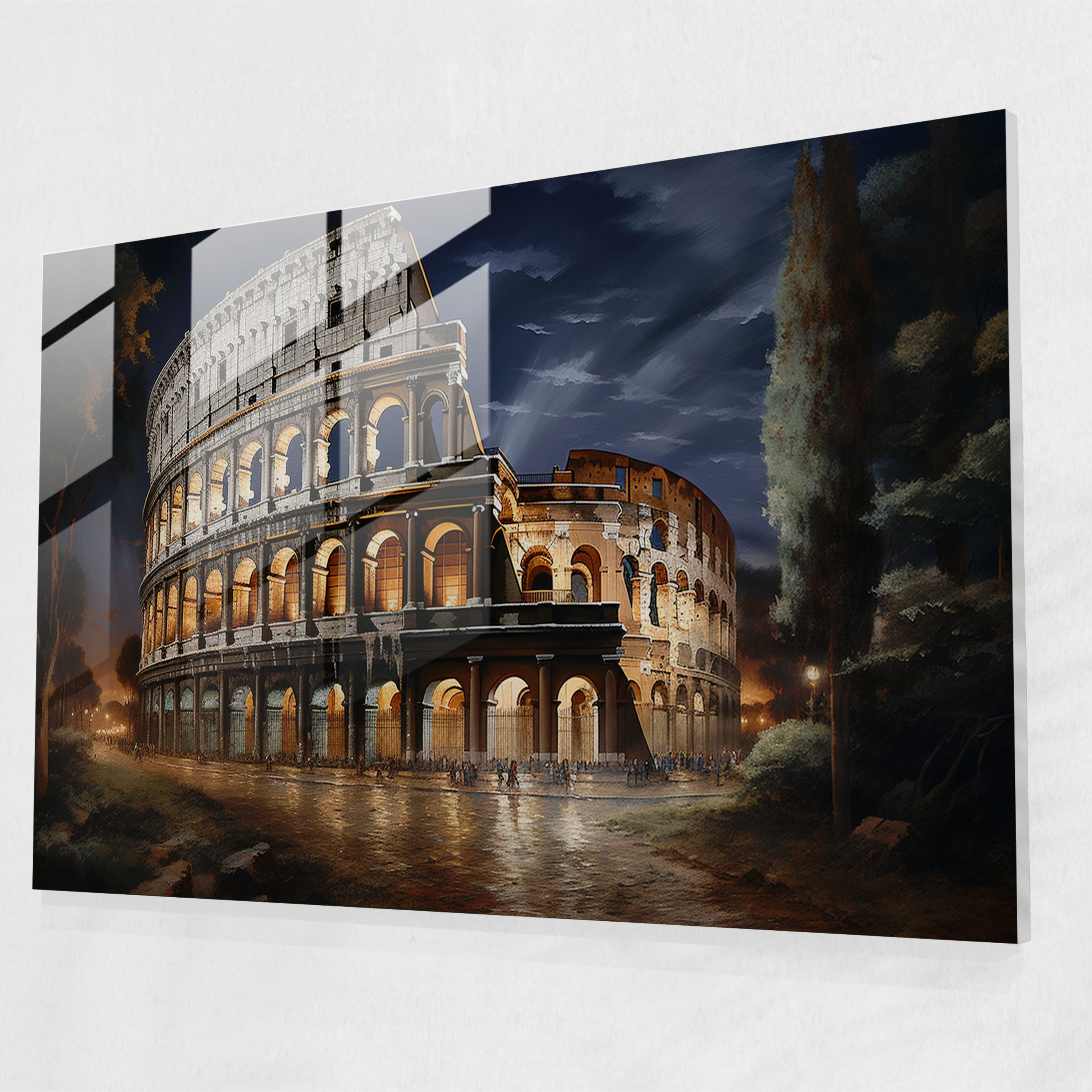 Rome Glass Print - Colosseum At Night - Rome, Glass Wall Art, Modern Art, Rome