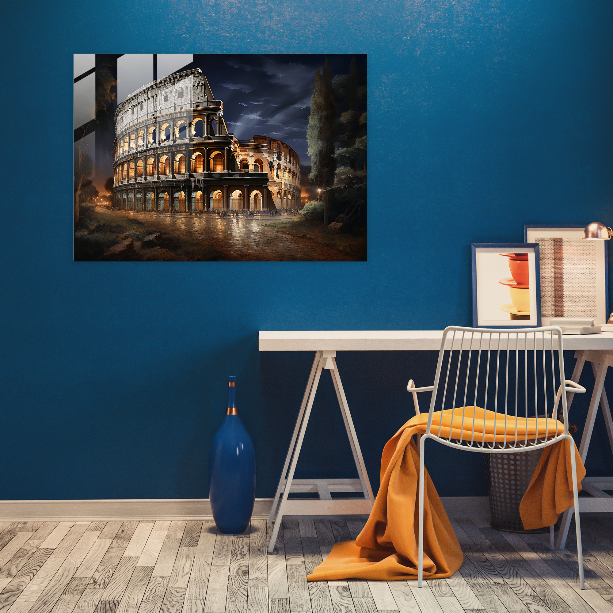 Rome Glass Print - Colosseum At Night - Rome, Glass Wall Art, Modern Art, Rome