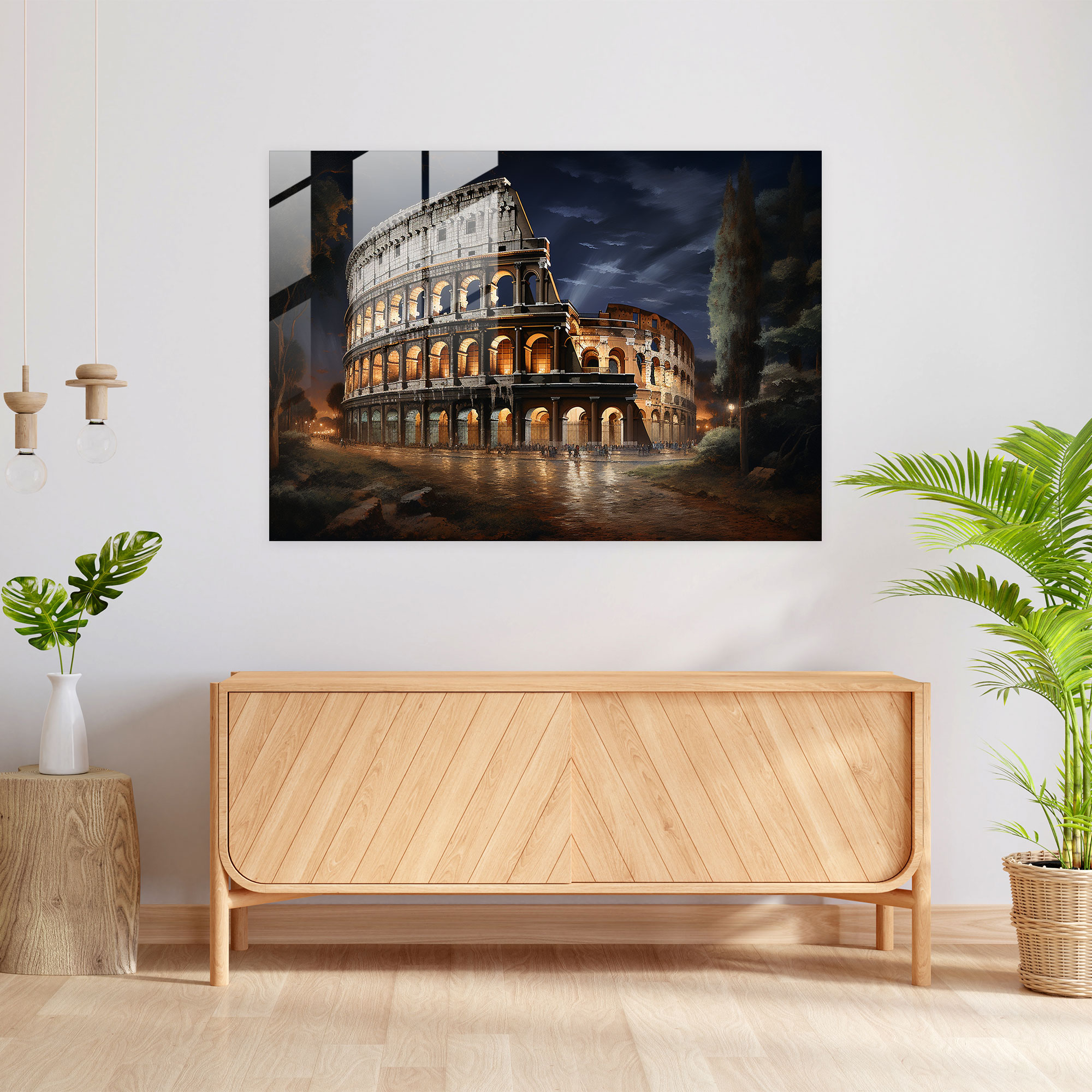 Rome Glass Print - Colosseum At Night - Rome, Glass Wall Art, Modern Art, Rome