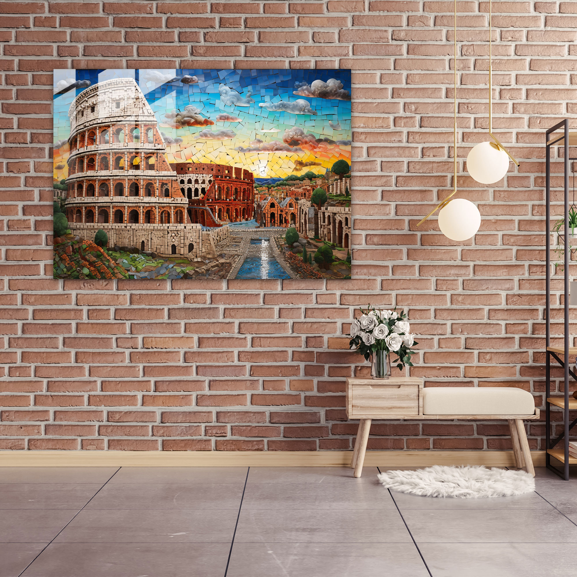 Rome Glass Art - Roman Landmarks Mosaic - Rome, Intricate Details, Roman Landmarks, Rome