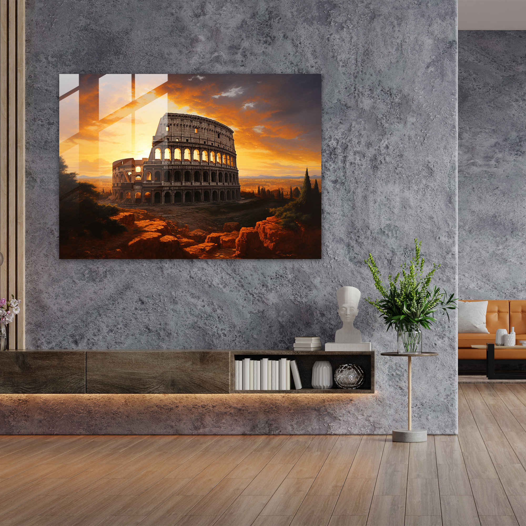 Rome Glass Print - Majestic Colosseum At Sunrise - Rome, Glass Print, Realistic Oil Painting, Rome