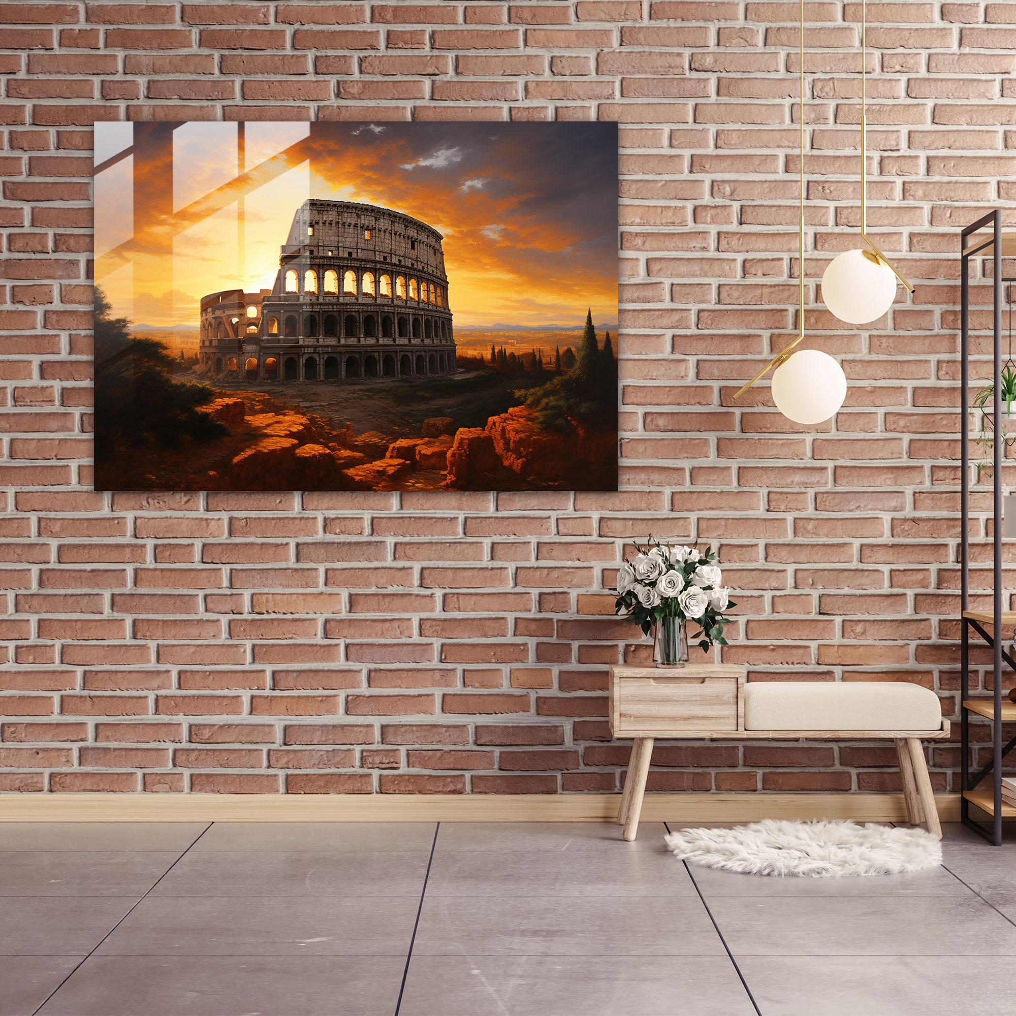 Rome Glass Print - Majestic Colosseum At Sunrise - Rome, Glass Print, Realistic Oil Painting, Rome