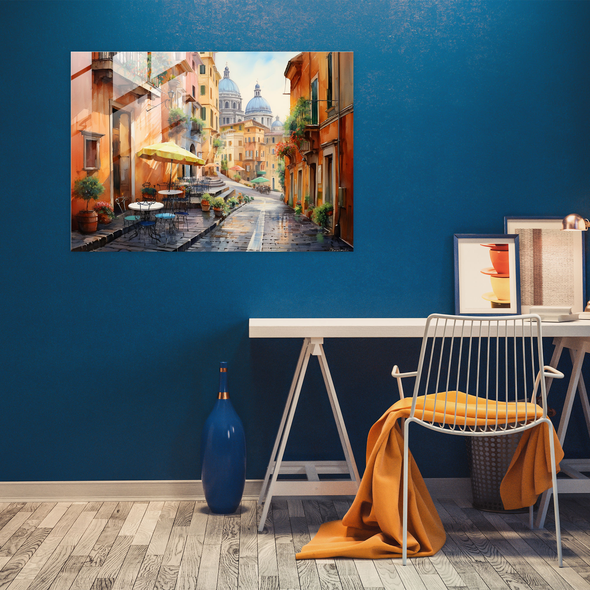 Rome Home Decoration - Charming Cityscape - Rome, Narrow Streets, Home Decoration, Glass Print