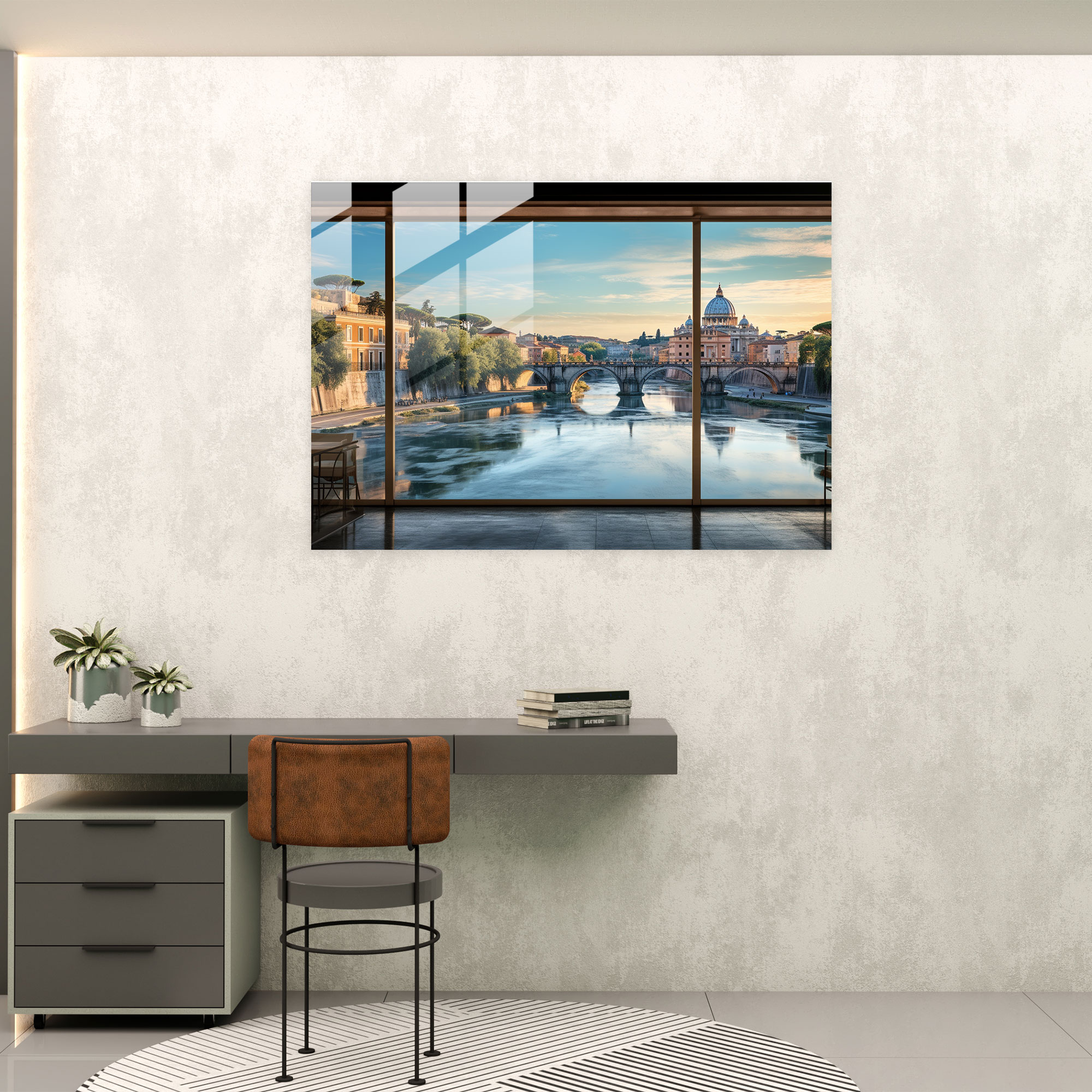 Tiber River Glass Print - Rome, Home Decoration, Modern Art, Glass Wall Art