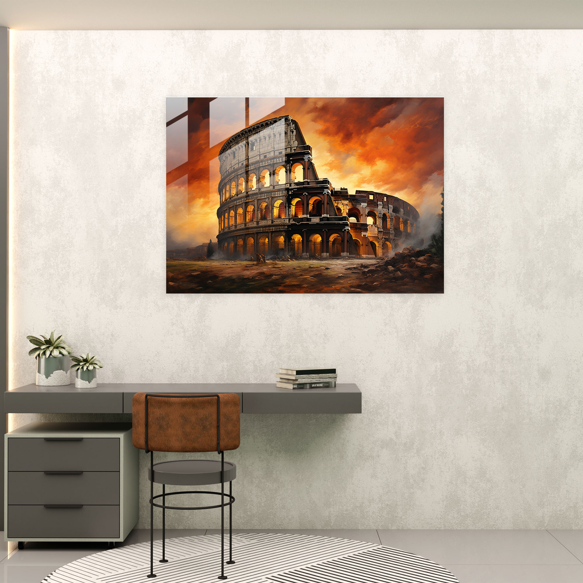 Rome Glass Wall Art - Grandeur Of The Colosseum - Rome, Dramatic Sunset Sky, Grandeur, Glass Art