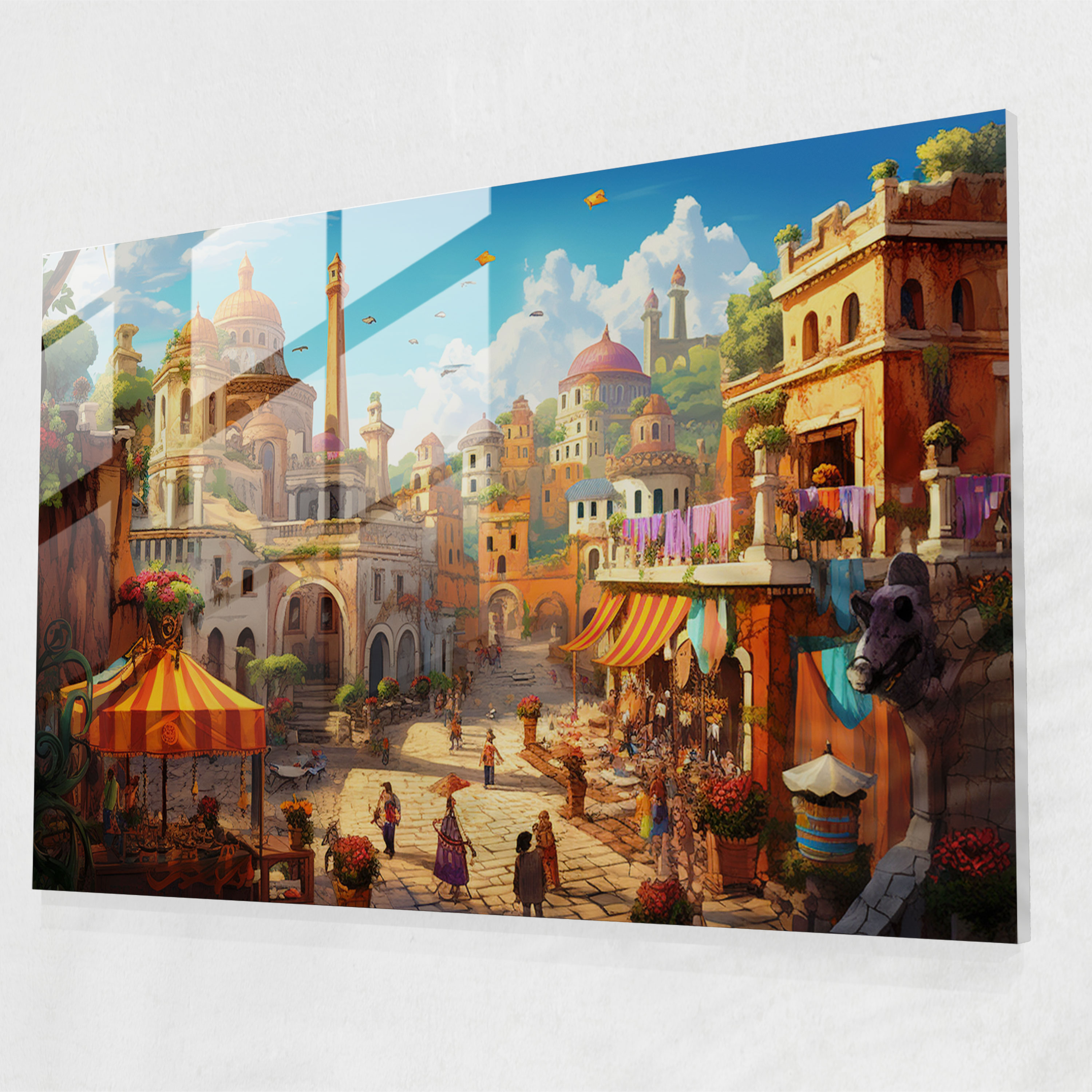 Rome Glass Print - Rome, Whimsical Cartoon Illustration, Lively Characters, Rome