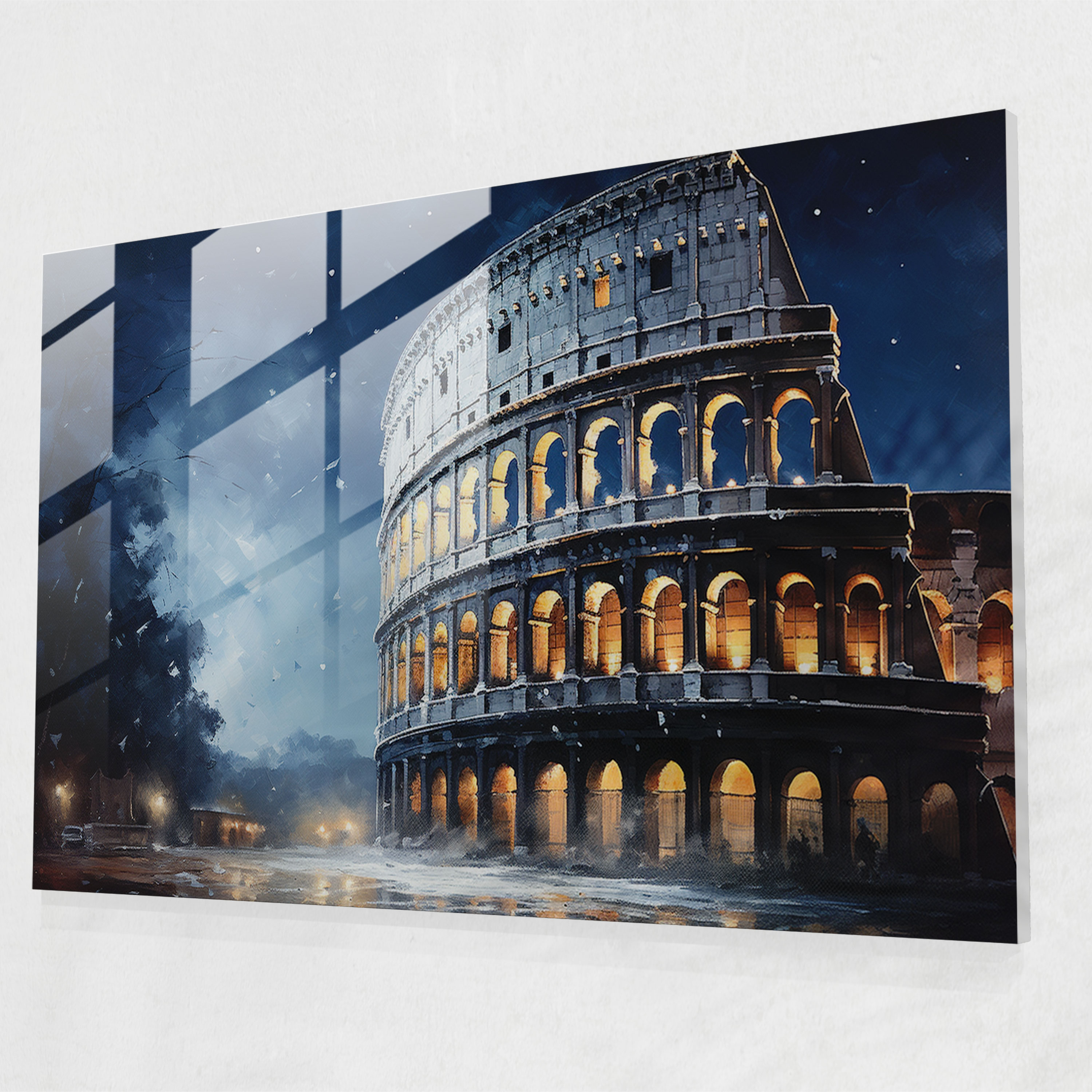 Rome Glass Print - Colosseum At Night - Rome, Glass Print, Ethereal Glow, Wall Decoration
