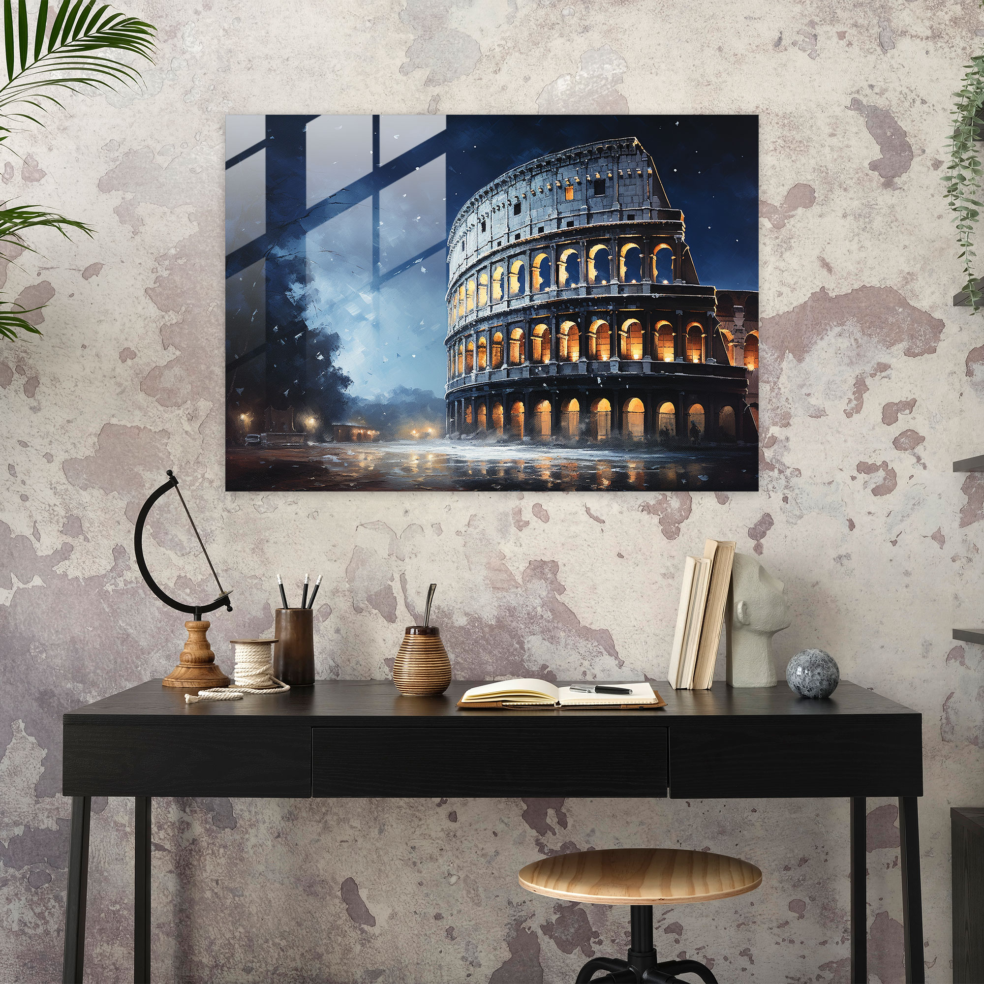 Rome Glass Print - Colosseum At Night - Rome, Glass Print, Ethereal Glow, Wall Decoration