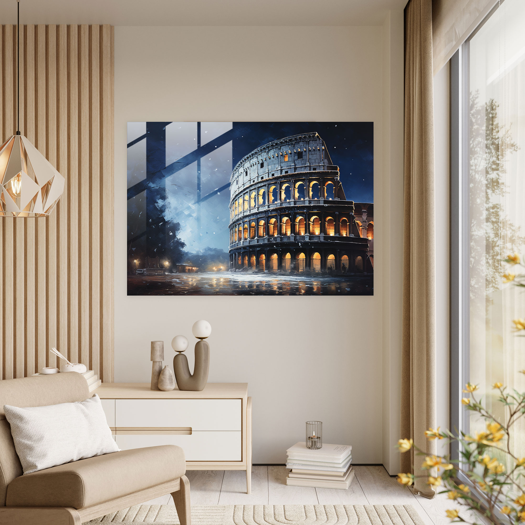 Rome Glass Print - Colosseum At Night - Rome, Glass Print, Ethereal Glow, Wall Decoration