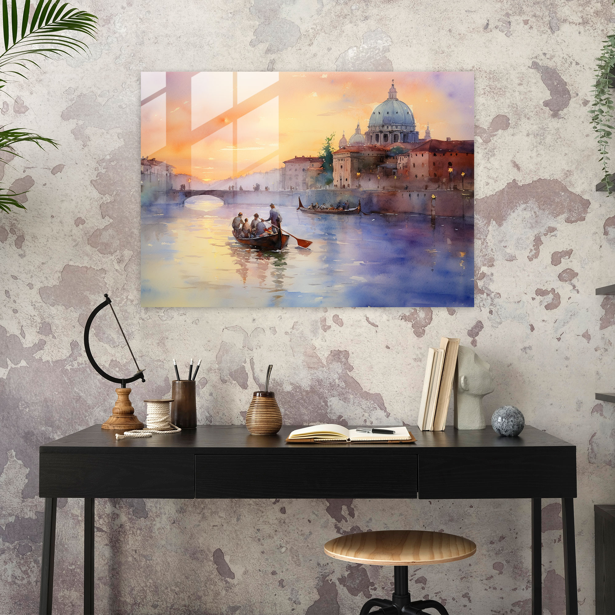 Rome Glass Print - Twilight Gondola Ride - Rome, Glass Art, Rome, Glass Wall Art