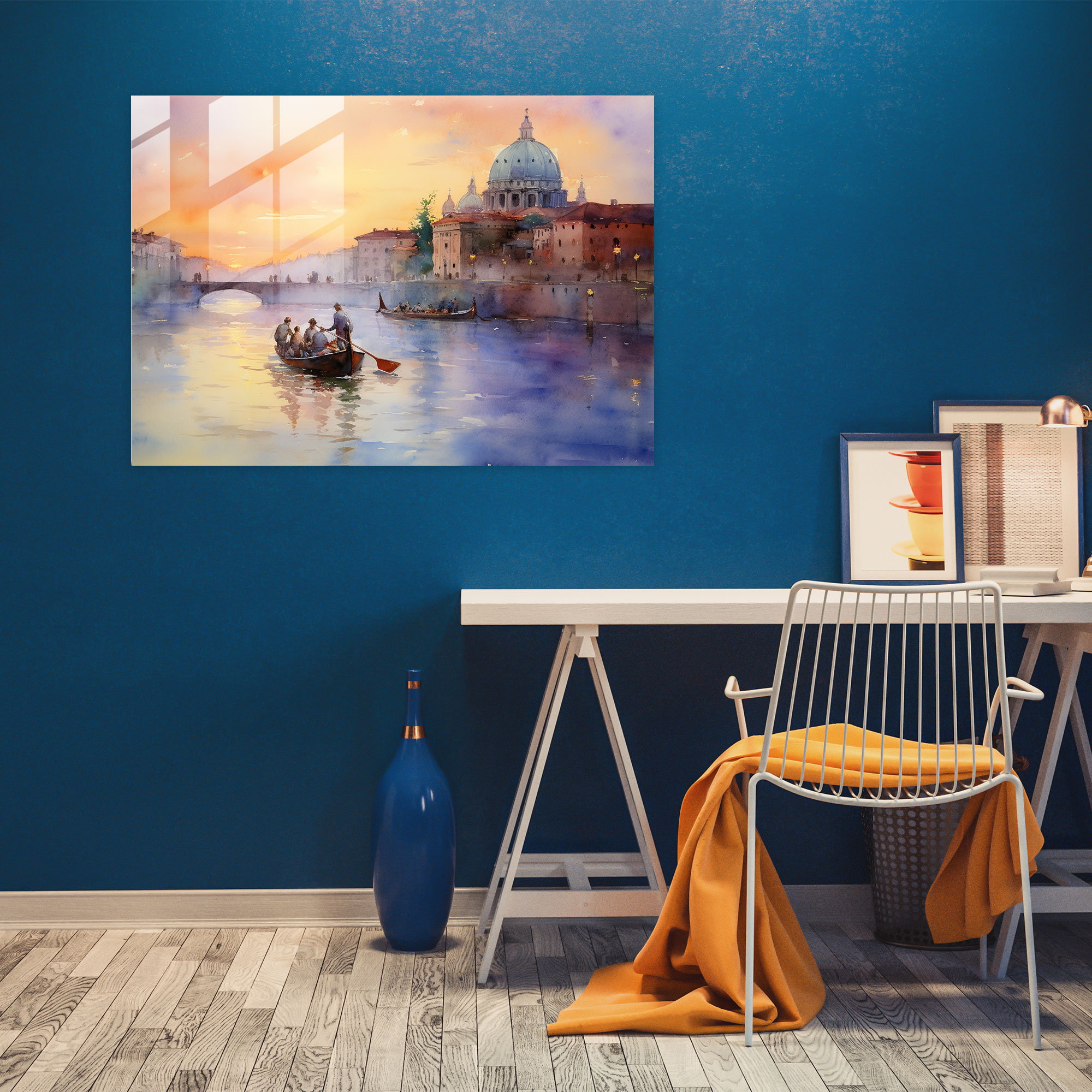 Rome Glass Print - Twilight Gondola Ride - Rome, Glass Art, Rome, Glass Wall Art