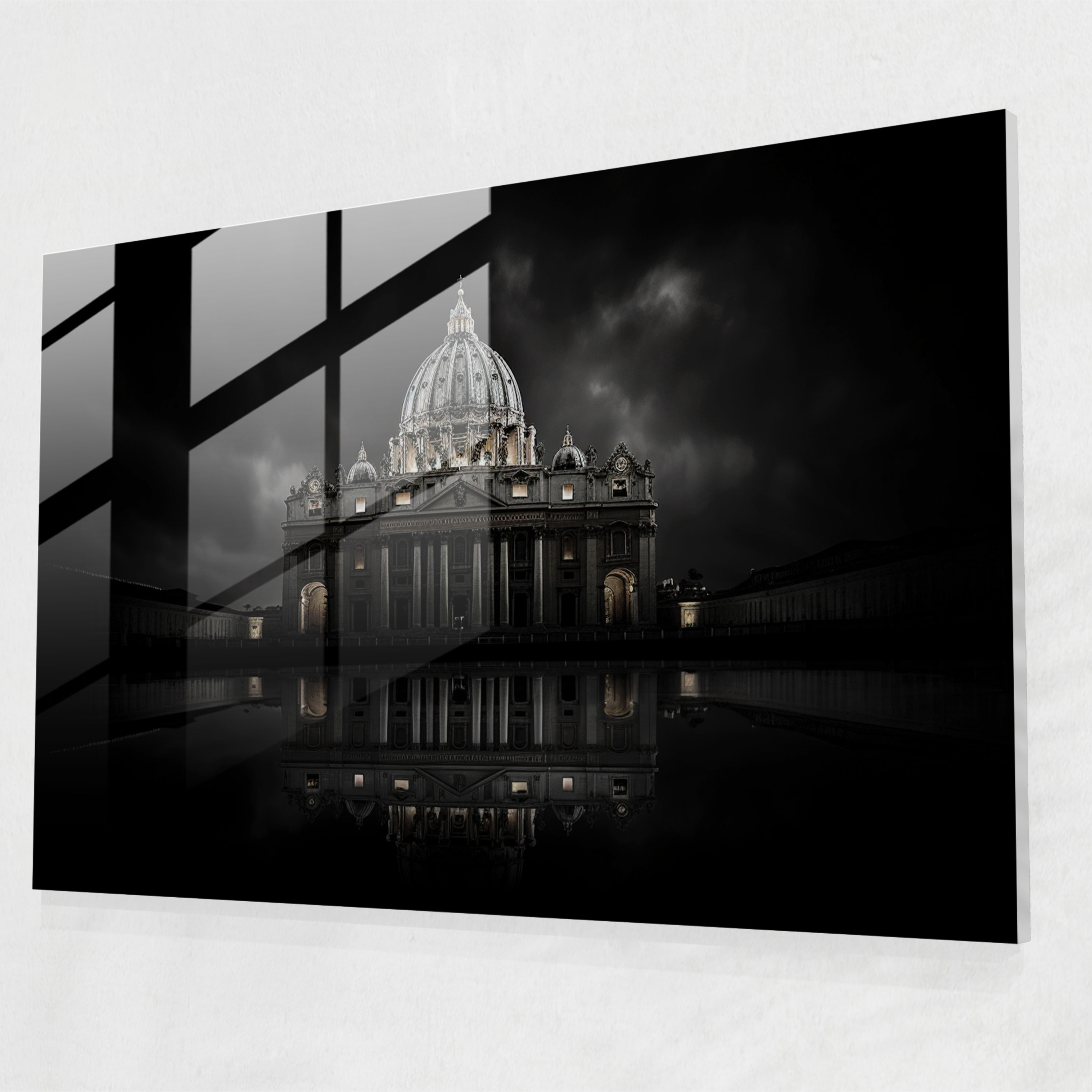 St. Peter Bazilikası Cam Tablo - Minimalist Siyah Beyaz - Roma Cam Tablo Cam Duvar Sanatı İhtişamlı Mimarlık
