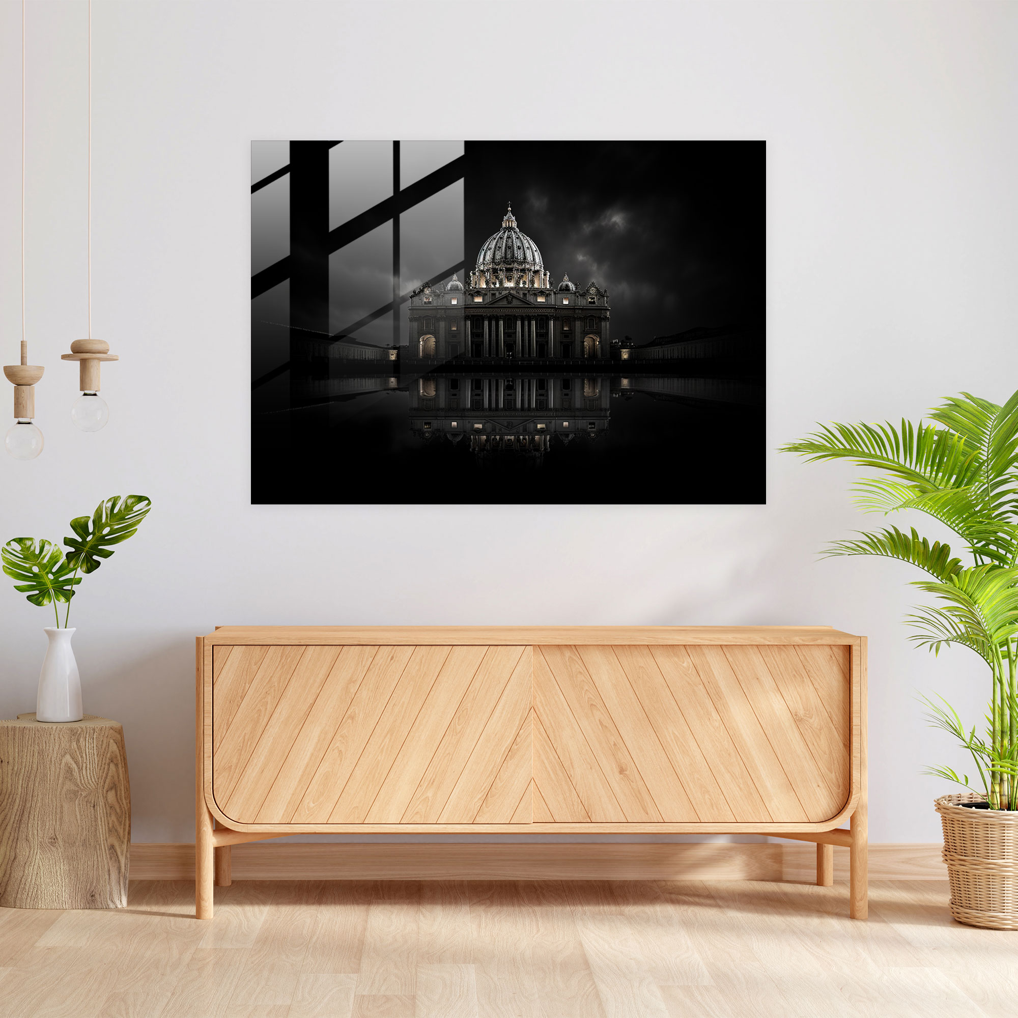 St. Peter Bazilikası Cam Tablo - Minimalist Siyah Beyaz - Roma Cam Tablo Cam Duvar Sanatı İhtişamlı Mimarlık