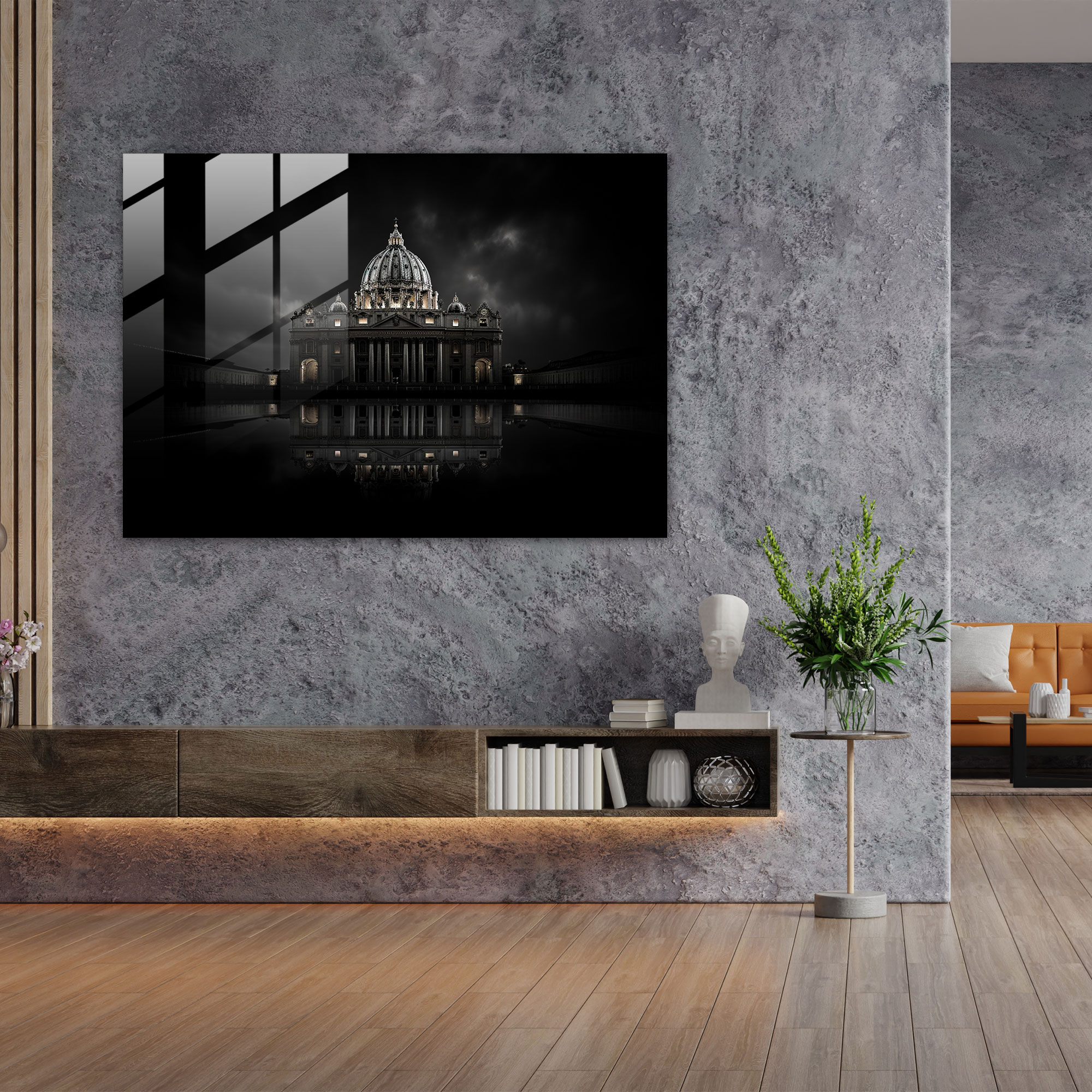 St. Peter Bazilikası Cam Tablo - Minimalist Siyah Beyaz - Roma Cam Tablo Cam Duvar Sanatı İhtişamlı Mimarlık