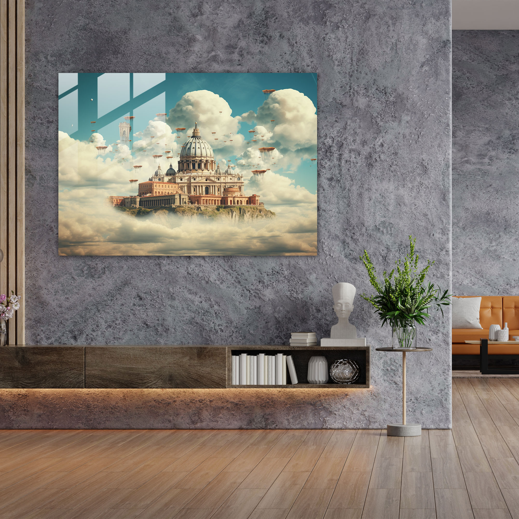 Floating Vatican City Glass Print - Surrealistic Collage Art - Rome, Wall Decoration, Glass Art, Glass Print