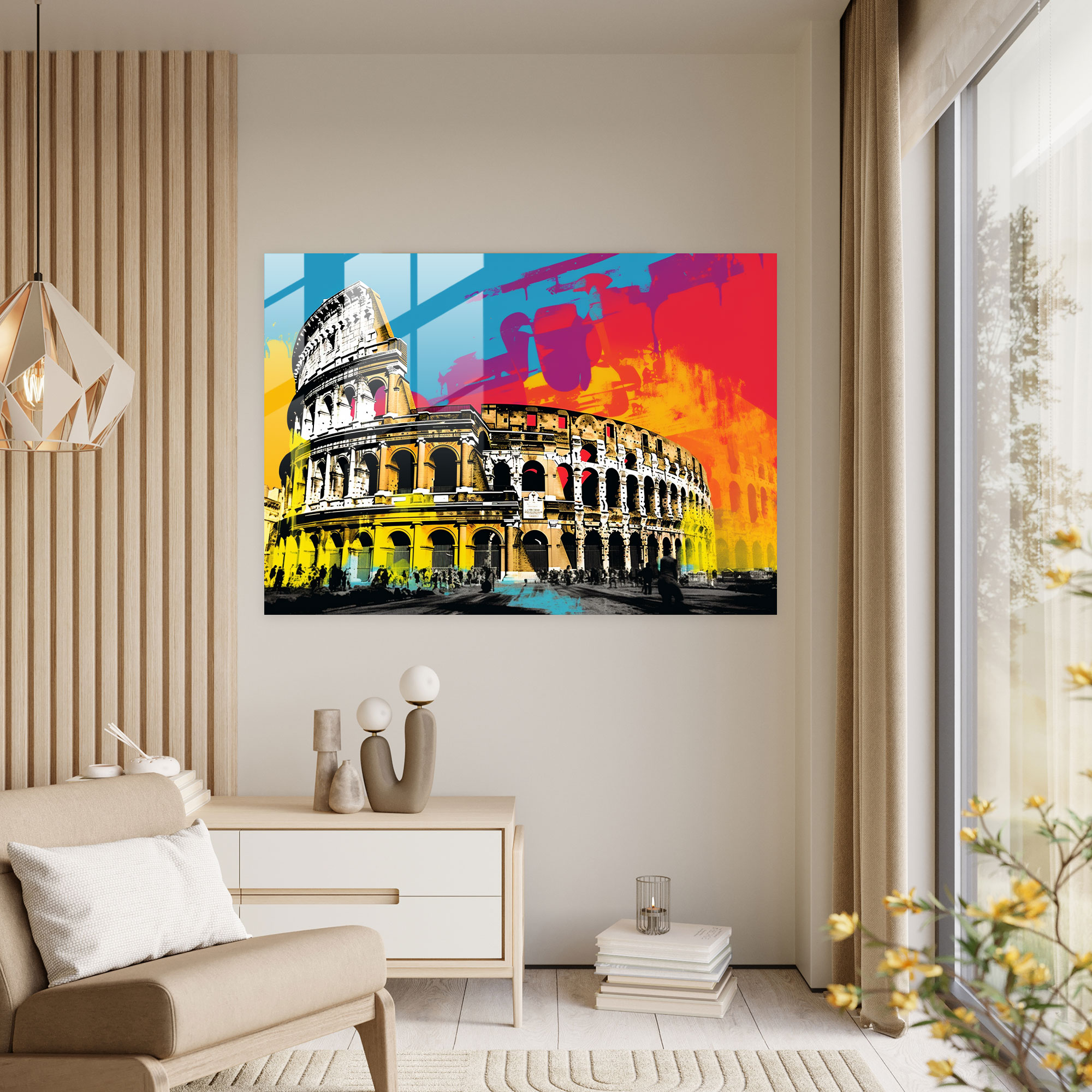 Roman Landmarks Glass Print - Pop Art Illustration - Rome, Modern Art, Rome, Glass Print