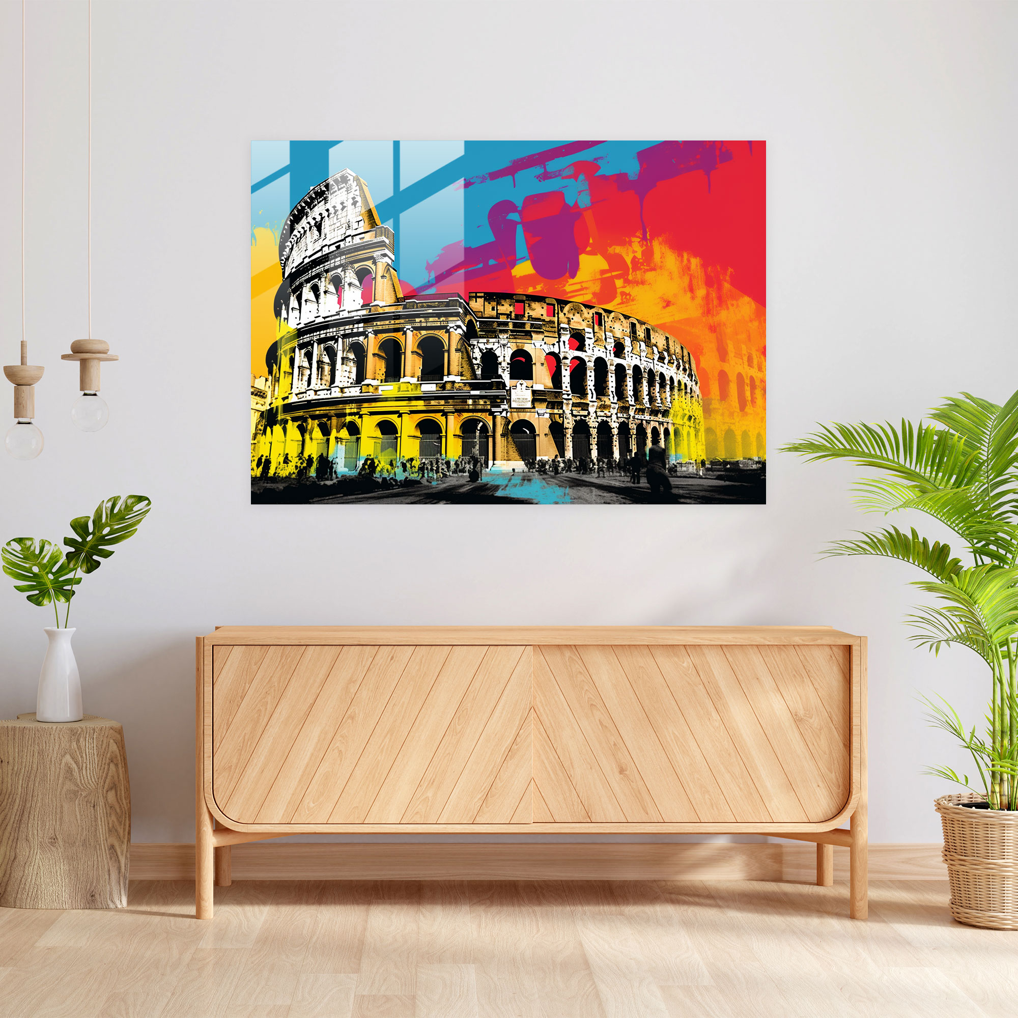 Roman Landmarks Glass Print - Pop Art Illustration - Rome, Modern Art, Rome, Glass Print