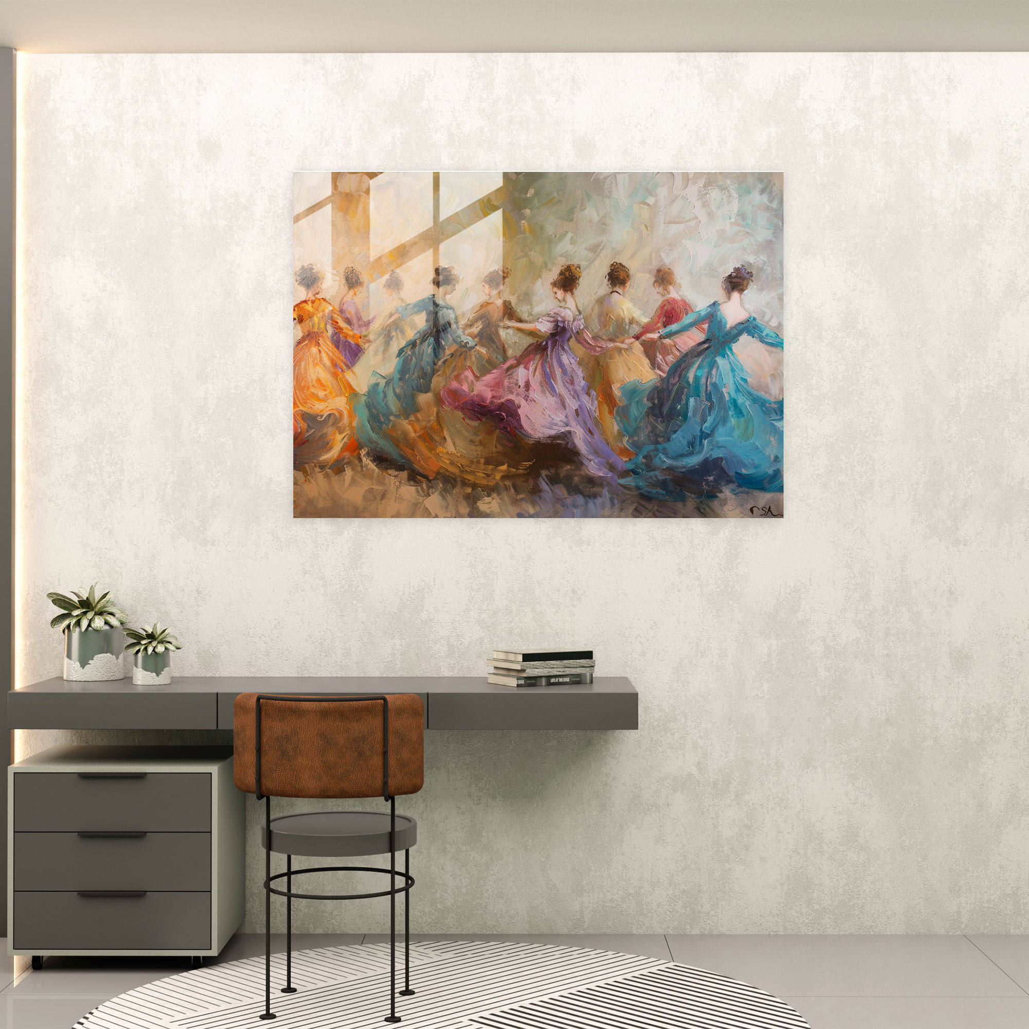 Rokoko Tarzı Resimli Cam Tablo Sanatı - Modern Sanat ve Duvar Dekorasyonu için Rokoko Tarzı Resimli Cam Tablo