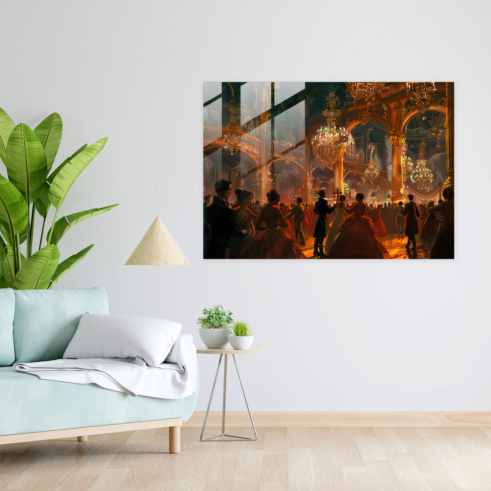 Rokoko Tarzı Resimli Cam Sanatı - Modern Sanat Cam Sanatı Kanvas Tablo