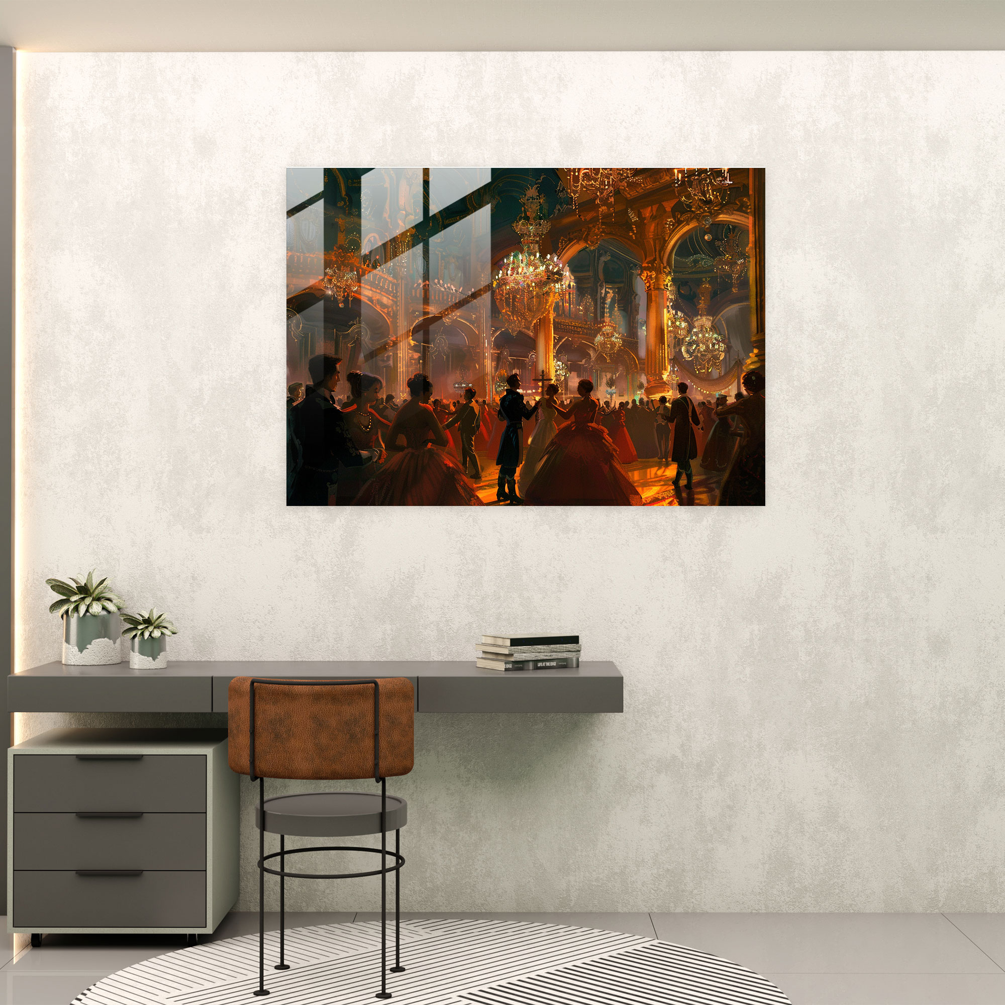 Rokoko Tarzı Resimli Cam Sanatı - Modern Sanat Cam Sanatı Kanvas Tablo