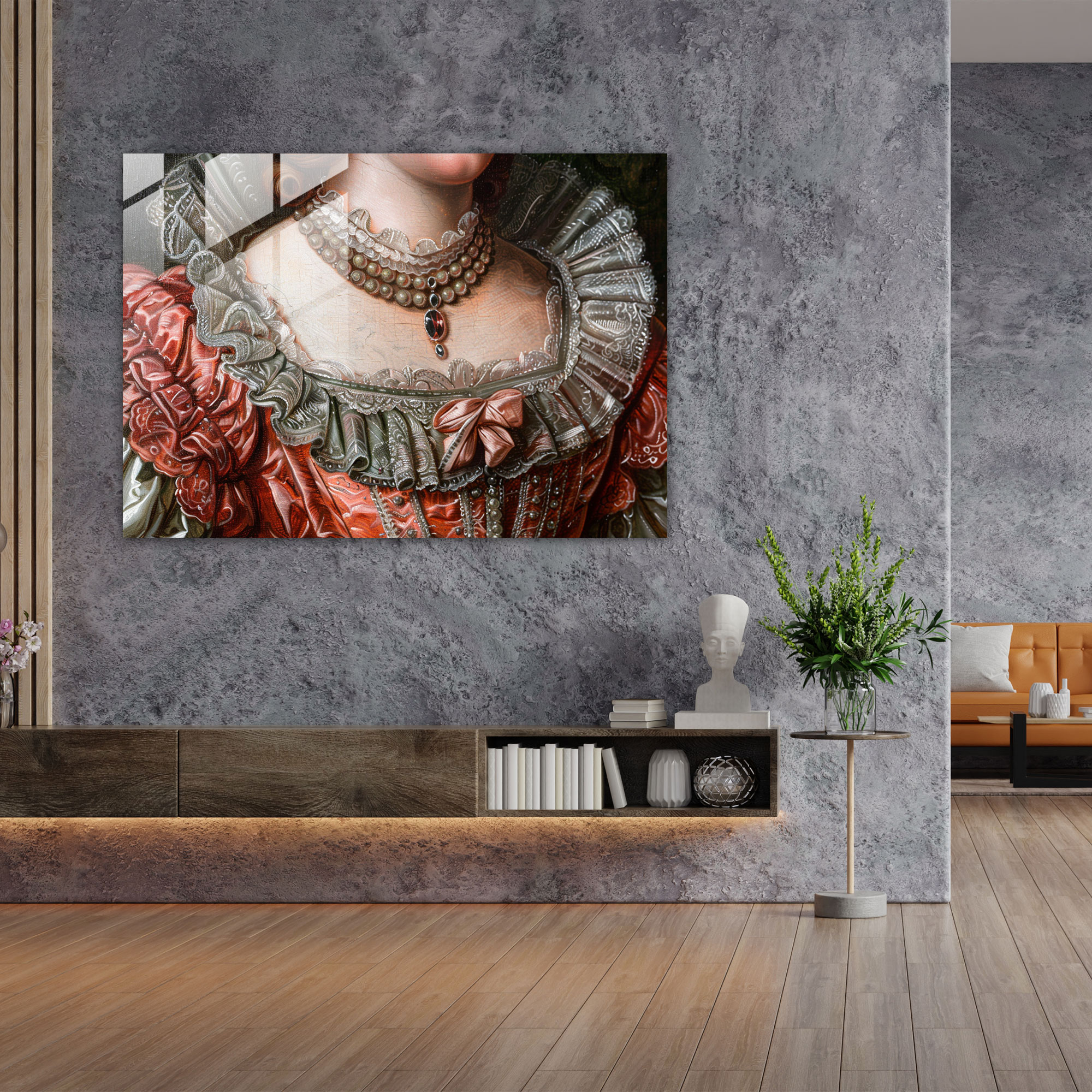 Rokoko Tarzı Resimli Cam Duvar Sanatı - Ev Dekorasyonu Modern Sanat