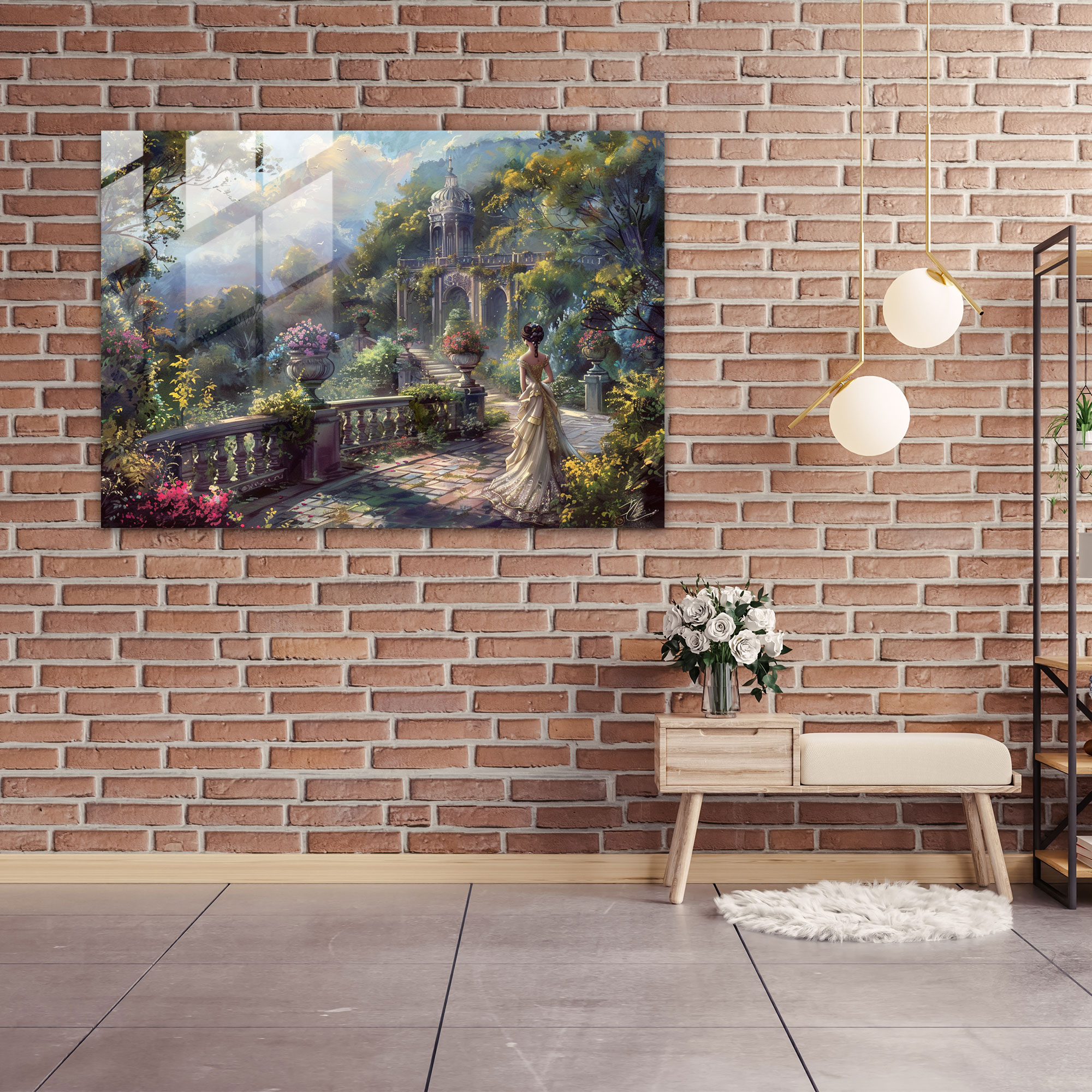 Rokoko Tarzı Resimli Cam Tablo - Rokoko Tarzı Resim Cam Sanatı Ev Dekorasyonu Modern Sanat